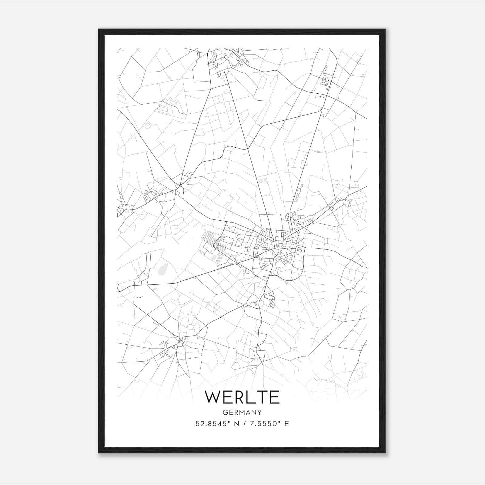 Werlte Germany Map Poster, Modern Home Decor Wall Art Print