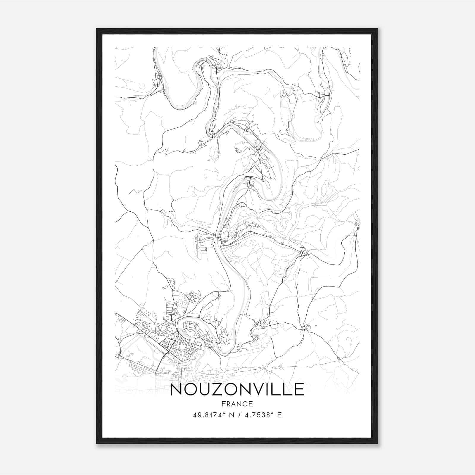 Nouzonville France Map Poster, Modern Home Decor Wall Art Print