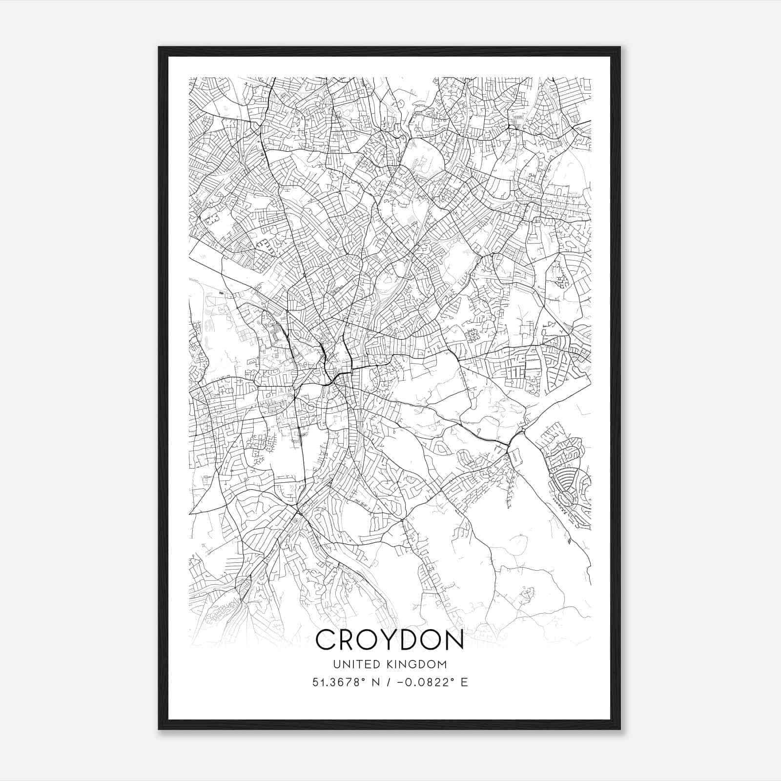 Croydon United Kingdom Map Poster, Modern Home Decor Wall Art Print