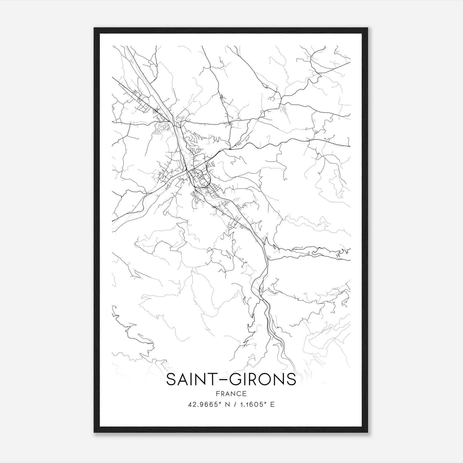 Saint-Girons France Map Poster, Modern Home Decor Wall Art Print