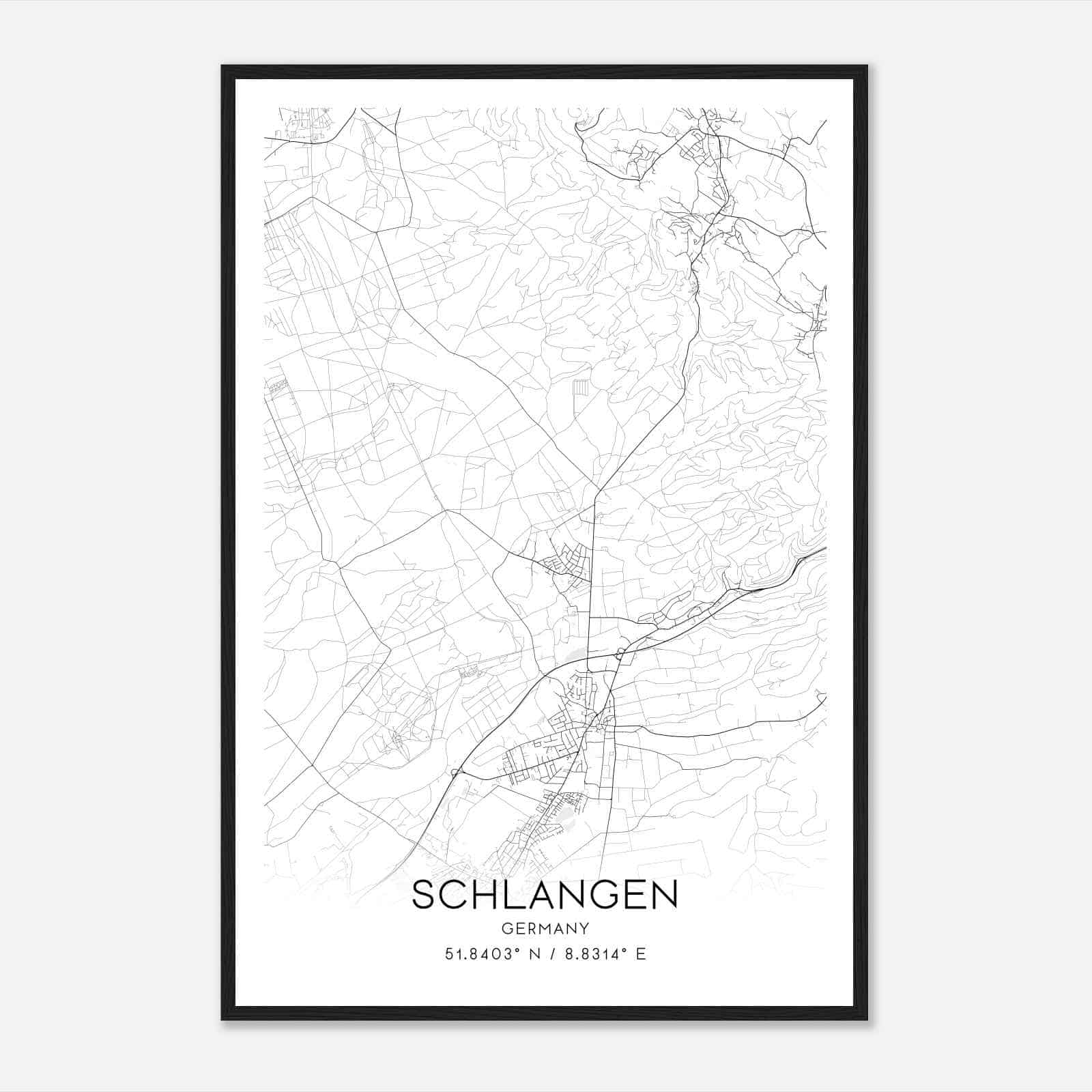 Schlangen Germany Map Poster, Modern Home Decor Wall Art Print