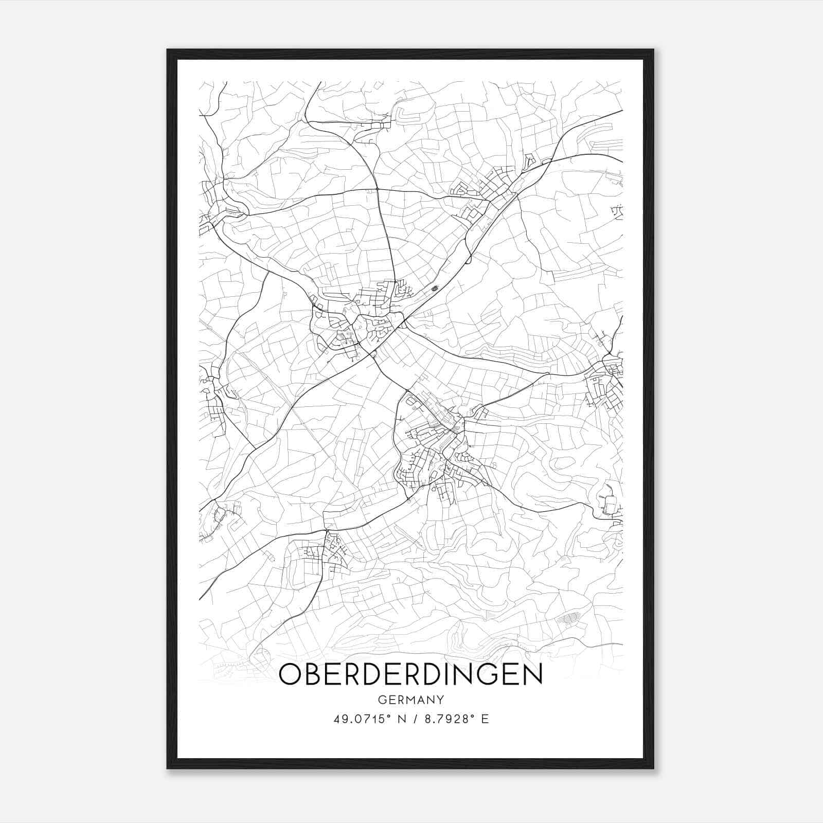 Oberderdingen Germany Map Poster, Modern Home Decor Wall Art Print