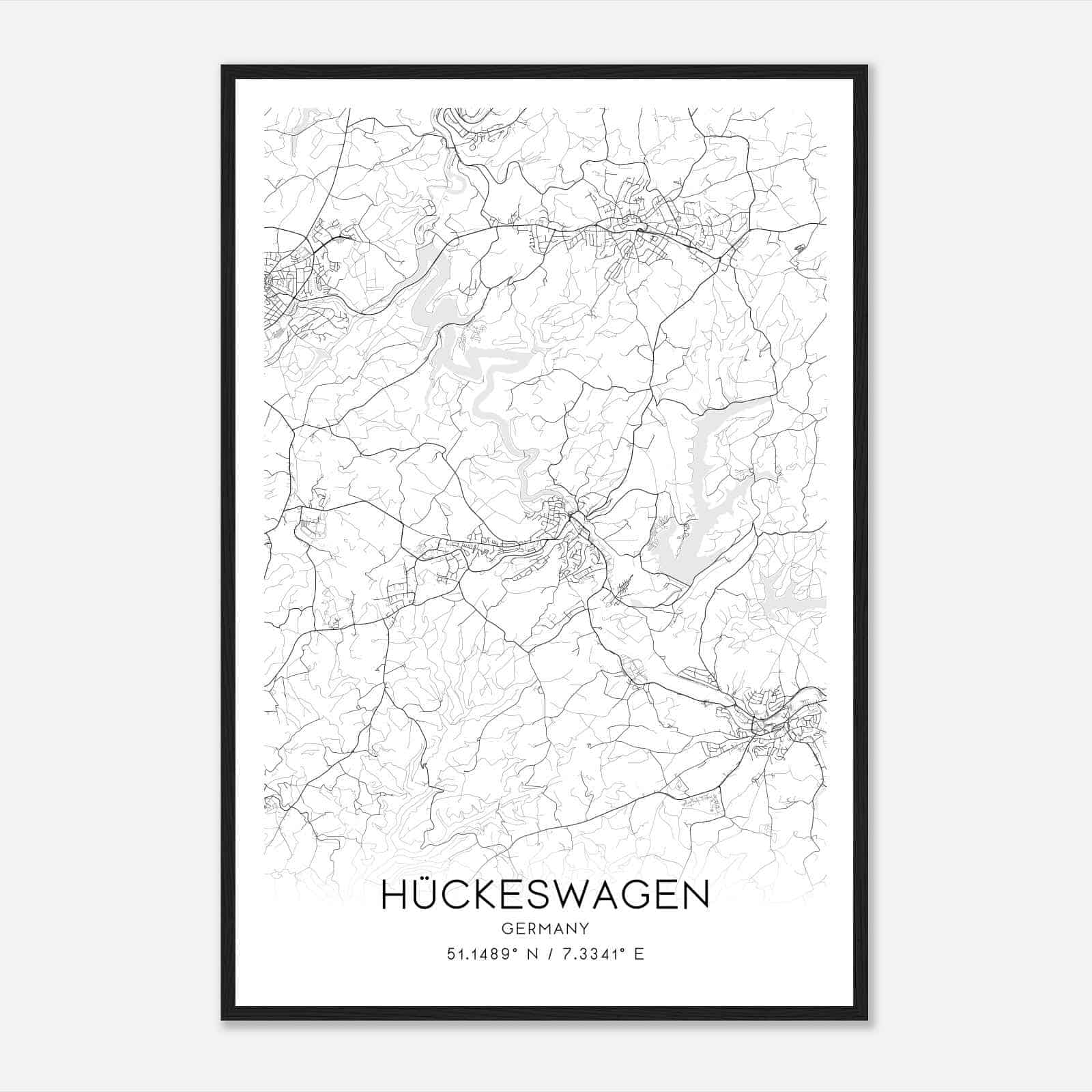 Huckeswagen Germany Map Poster, Modern Home Decor Wall Art Print