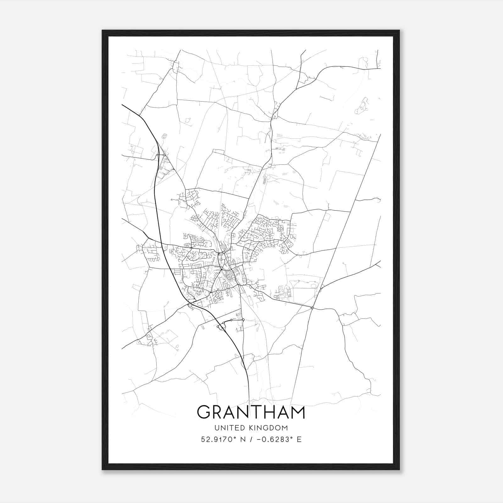 Grantham United Kingdom Map Poster, Modern Home Decor Wall Art Print
