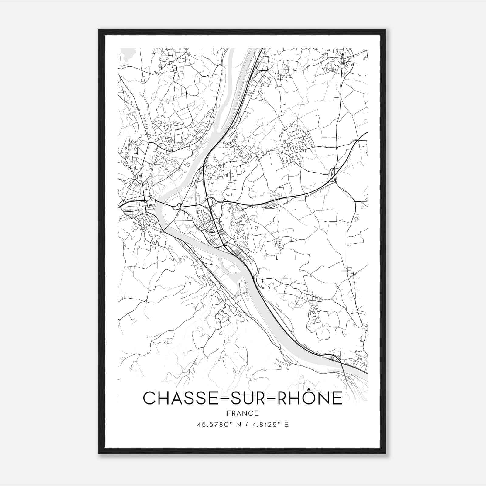 Chasse-sur-Rhone France Map Poster, Modern Home Decor Wall Art Print