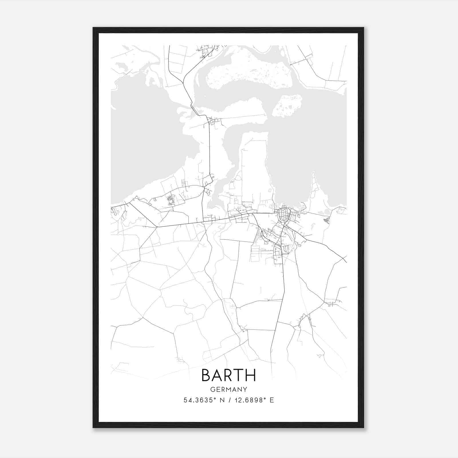 Barth Germany Map Poster, Modern Home Decor Wall Art Print