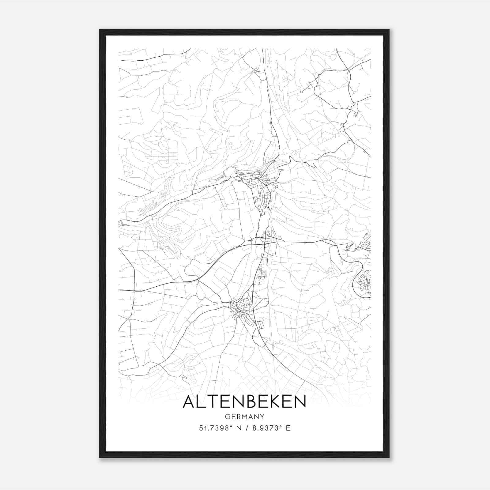 Altenbeken Germany Map Poster, Modern Home Decor Wall Art Print