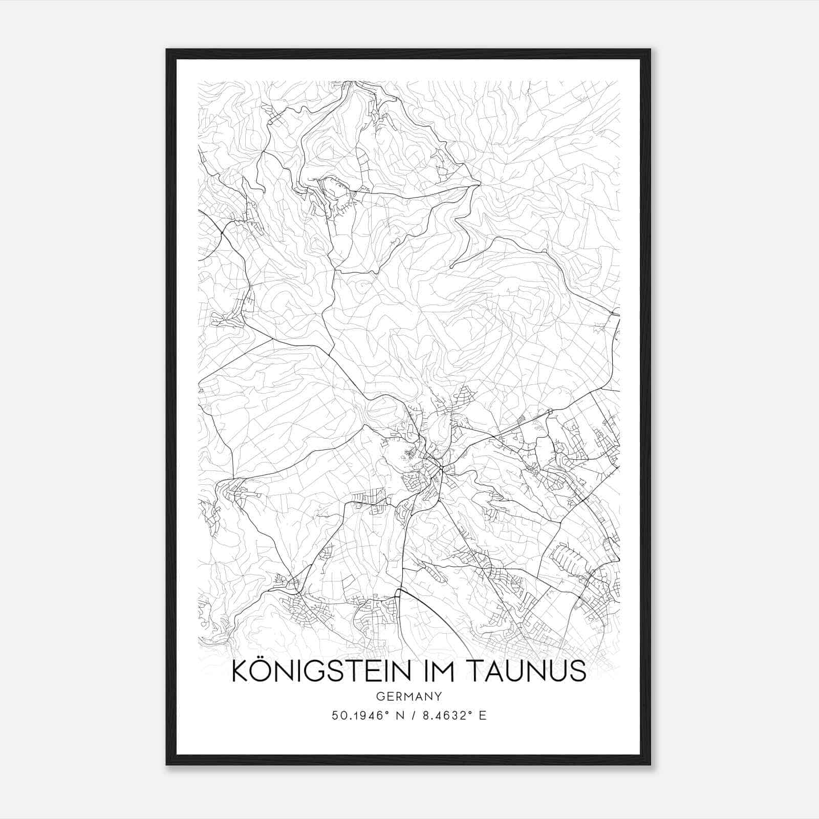 Konigstein im Taunus Germany Map Poster, Modern Home Decor Wall Art Print