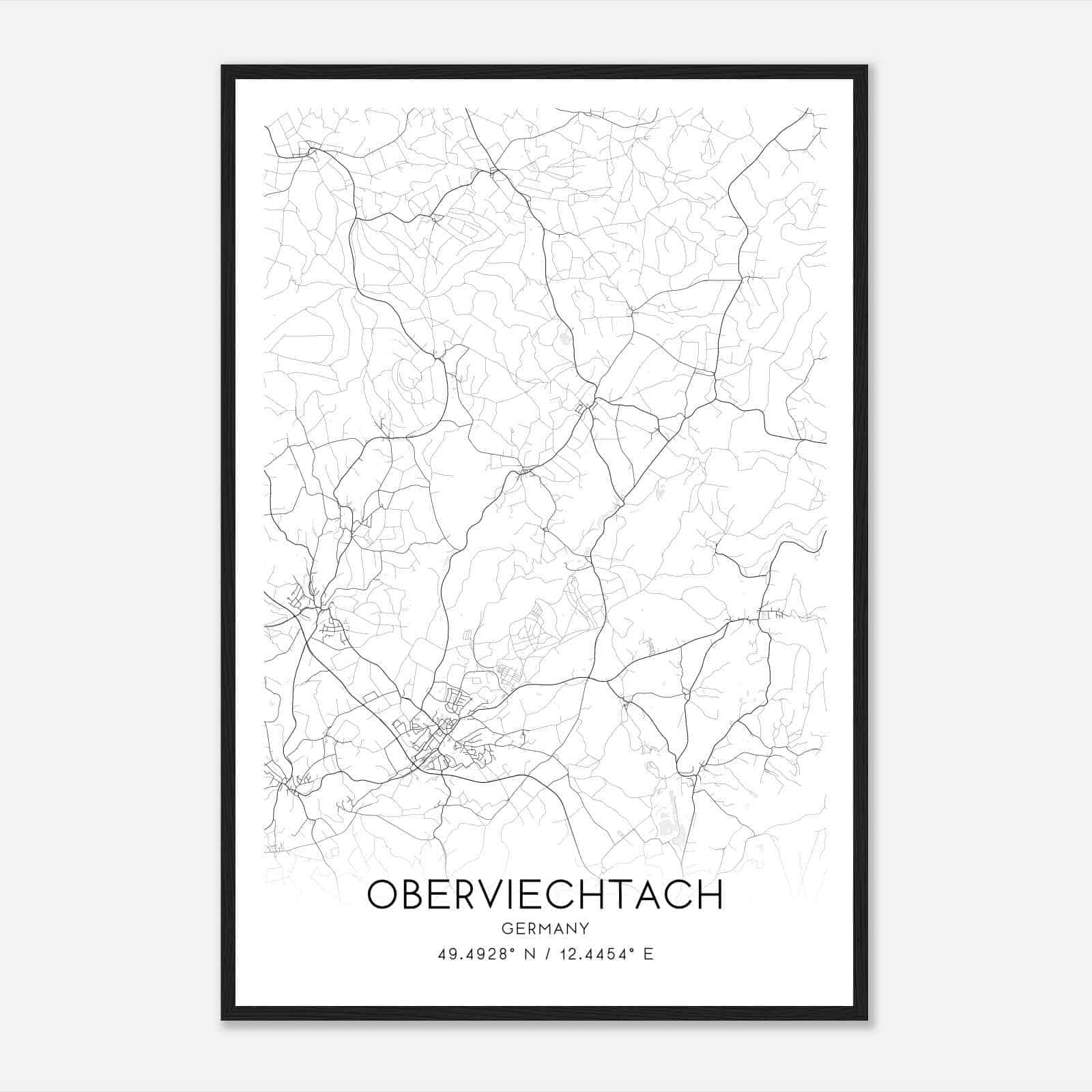 Oberviechtach Germany Map Poster, Modern Home Decor Wall Art Print