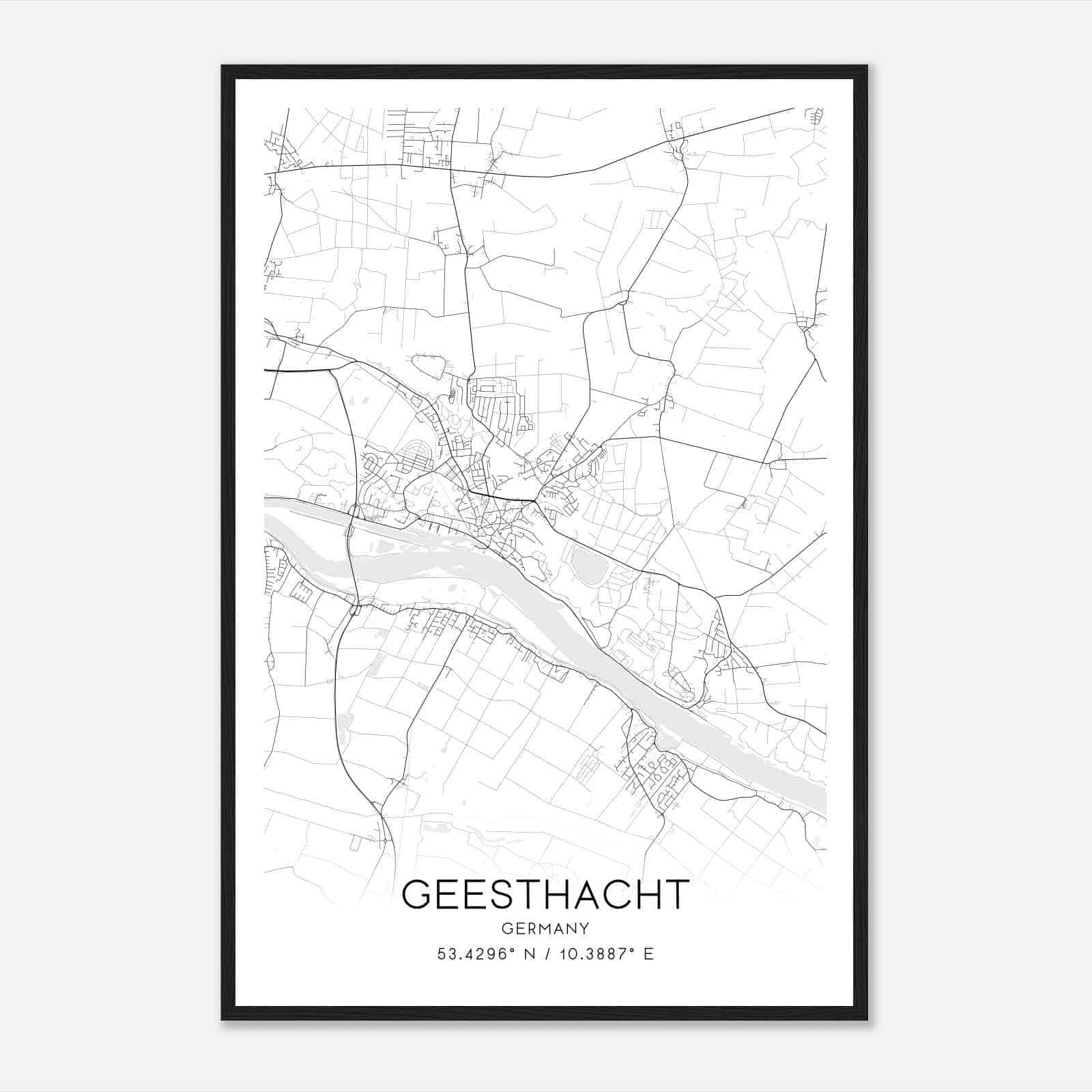 Geesthacht Germany Map Poster, Modern Home Decor Wall Art Print