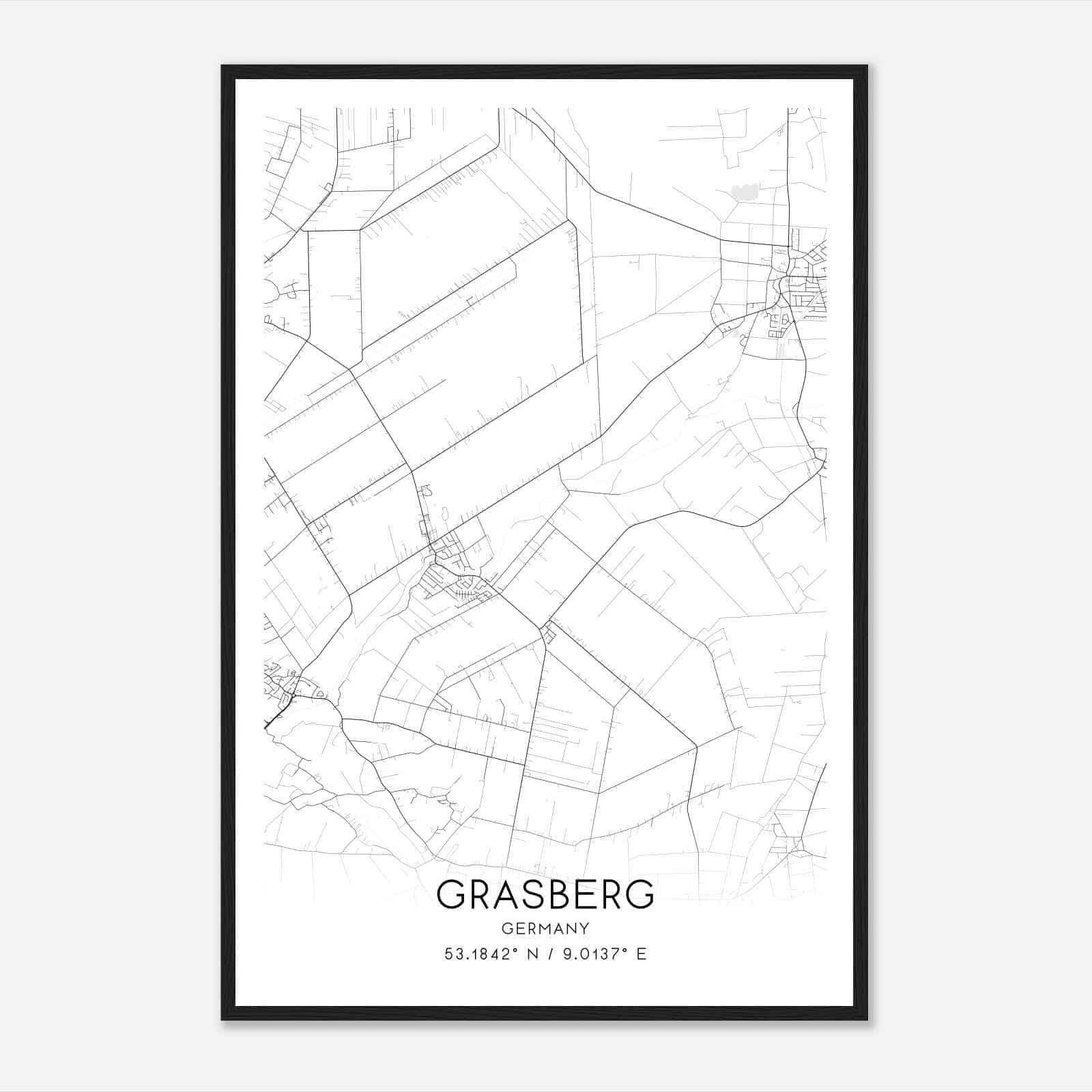 Grasberg Germany Map Poster, Modern Home Decor Wall Art Print