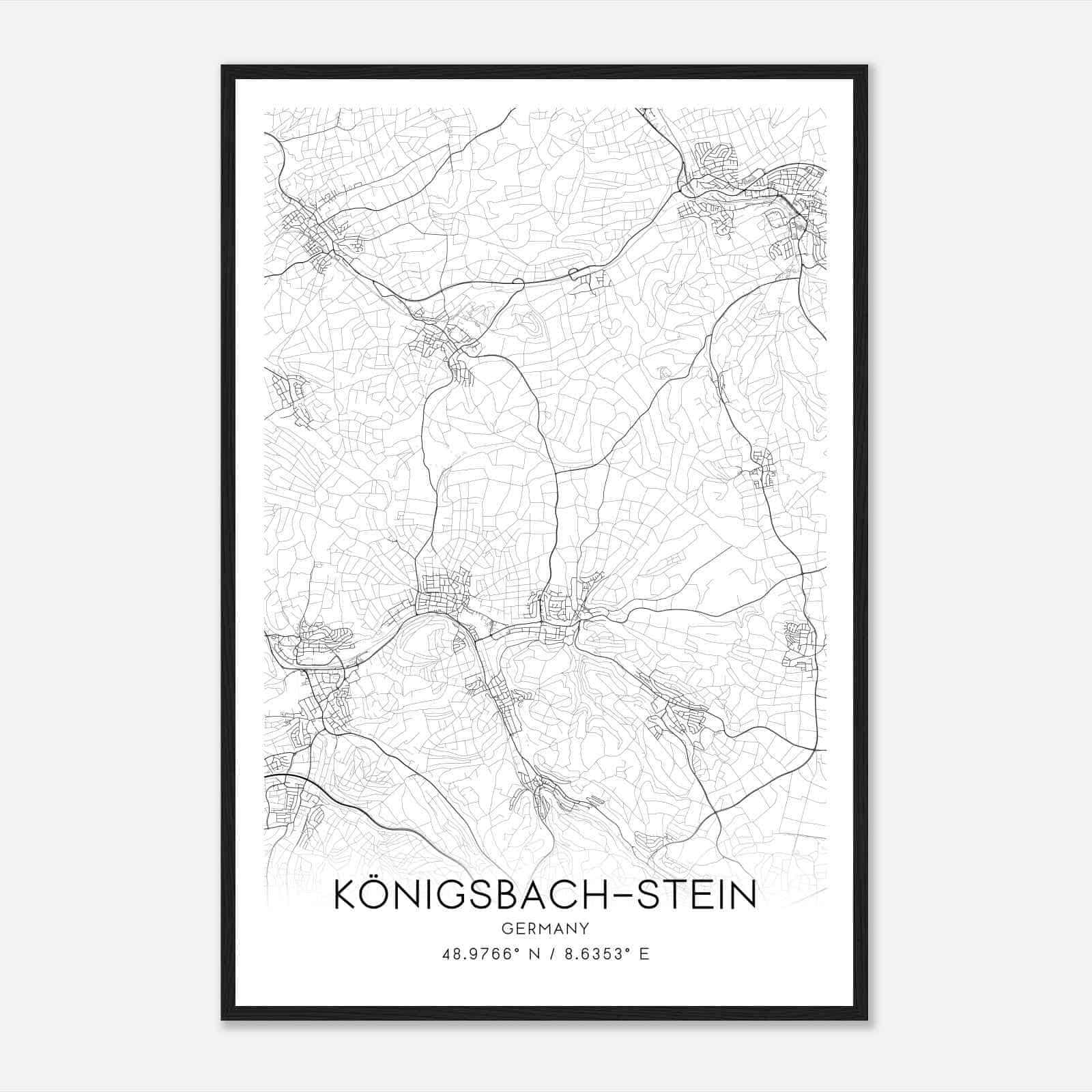 Konigsbach-Stein Germany Map Poster, Modern Home Decor Wall Art Print