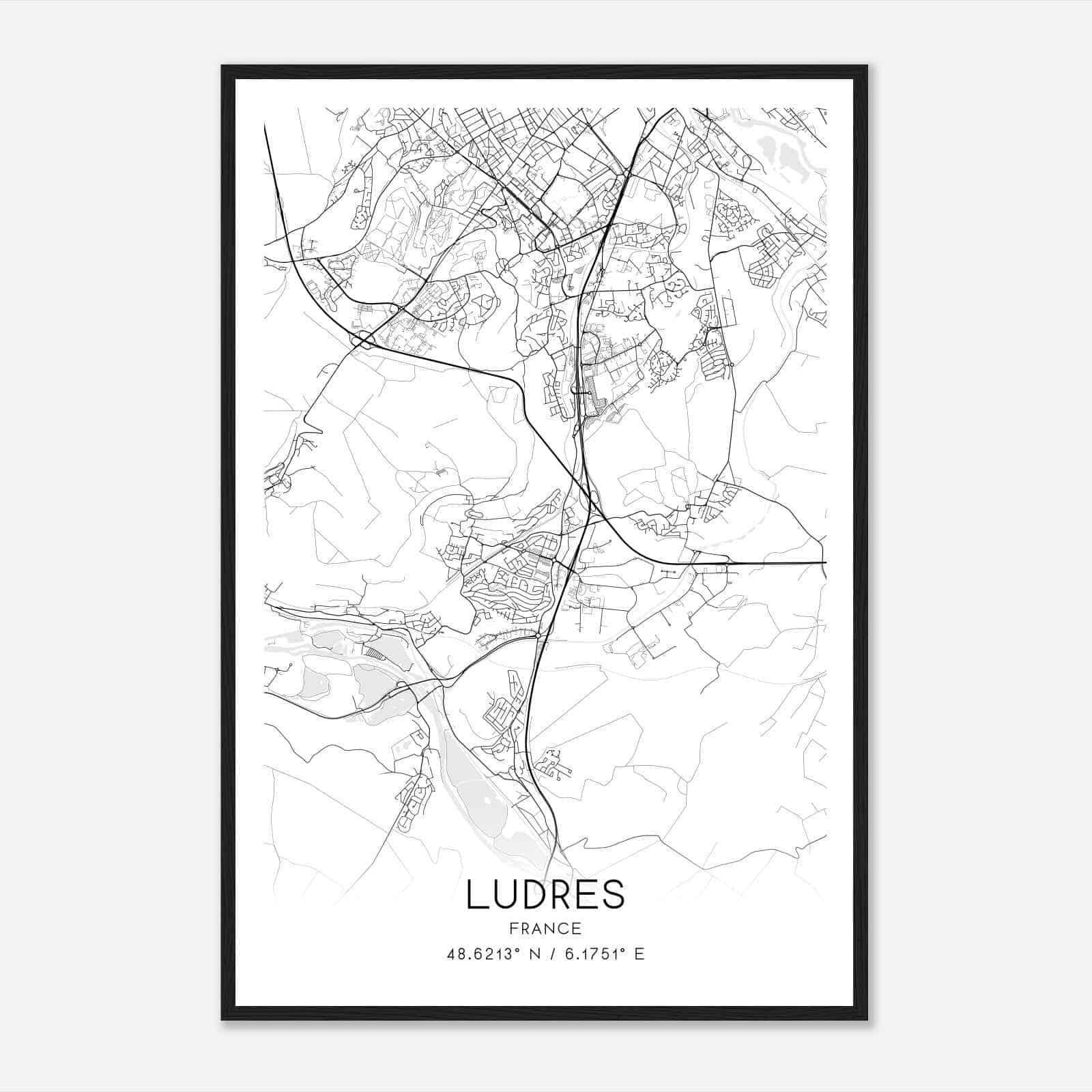 Ludres France Map Poster, Modern Home Decor Wall Art Print