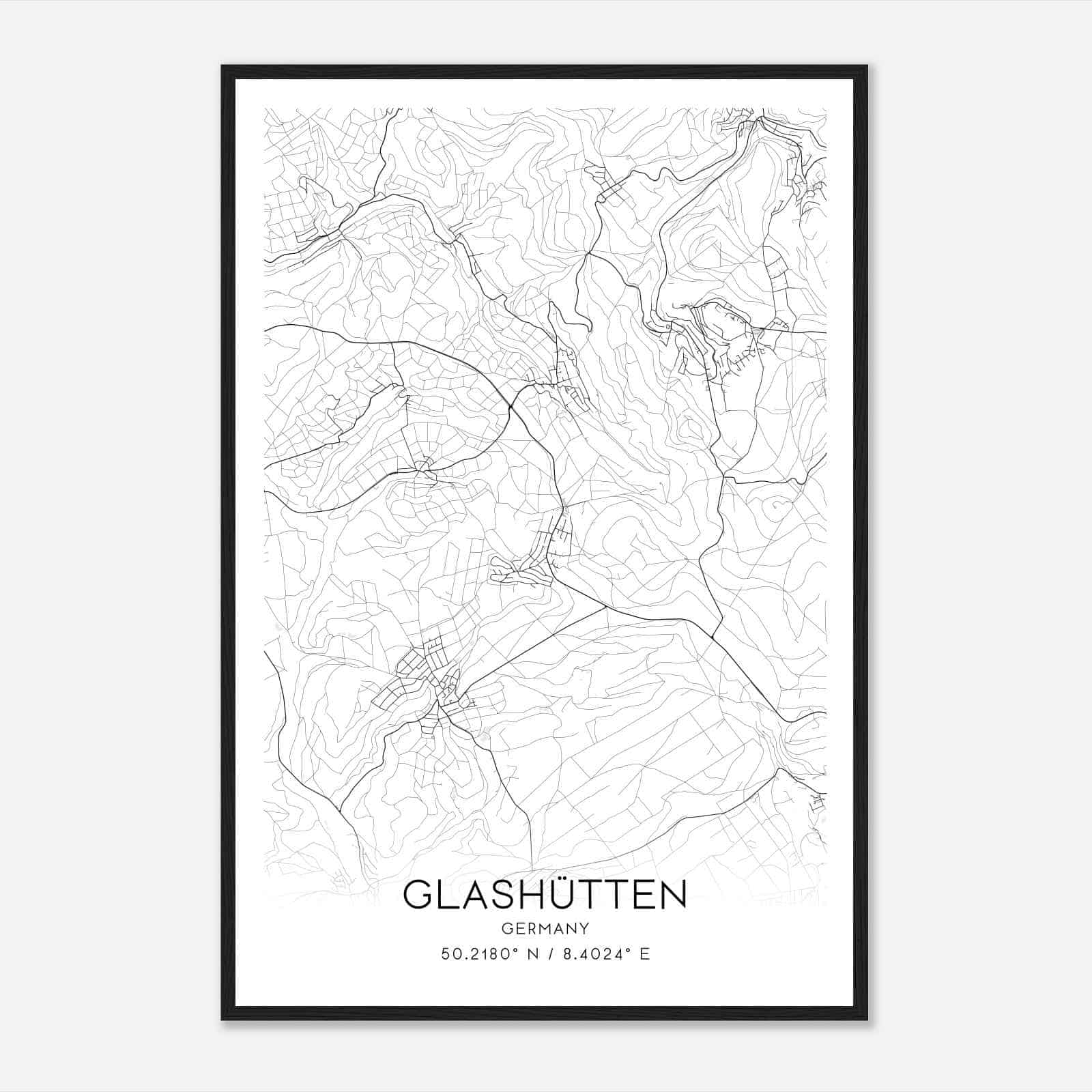Glashutten Germany Map Poster, Modern Home Decor Wall Art Print