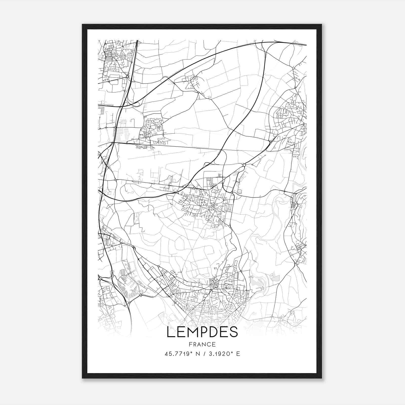 Lempdes France Map Poster, Modern Home Decor Wall Art Print
