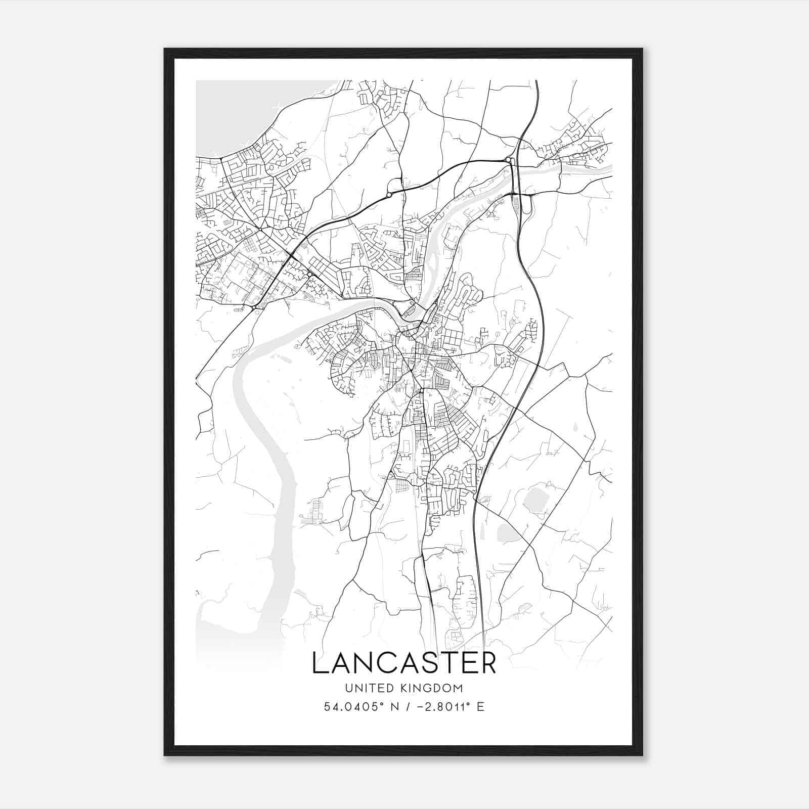 Lancaster United Kingdom Map Poster, Modern Home Decor Wall Art Print