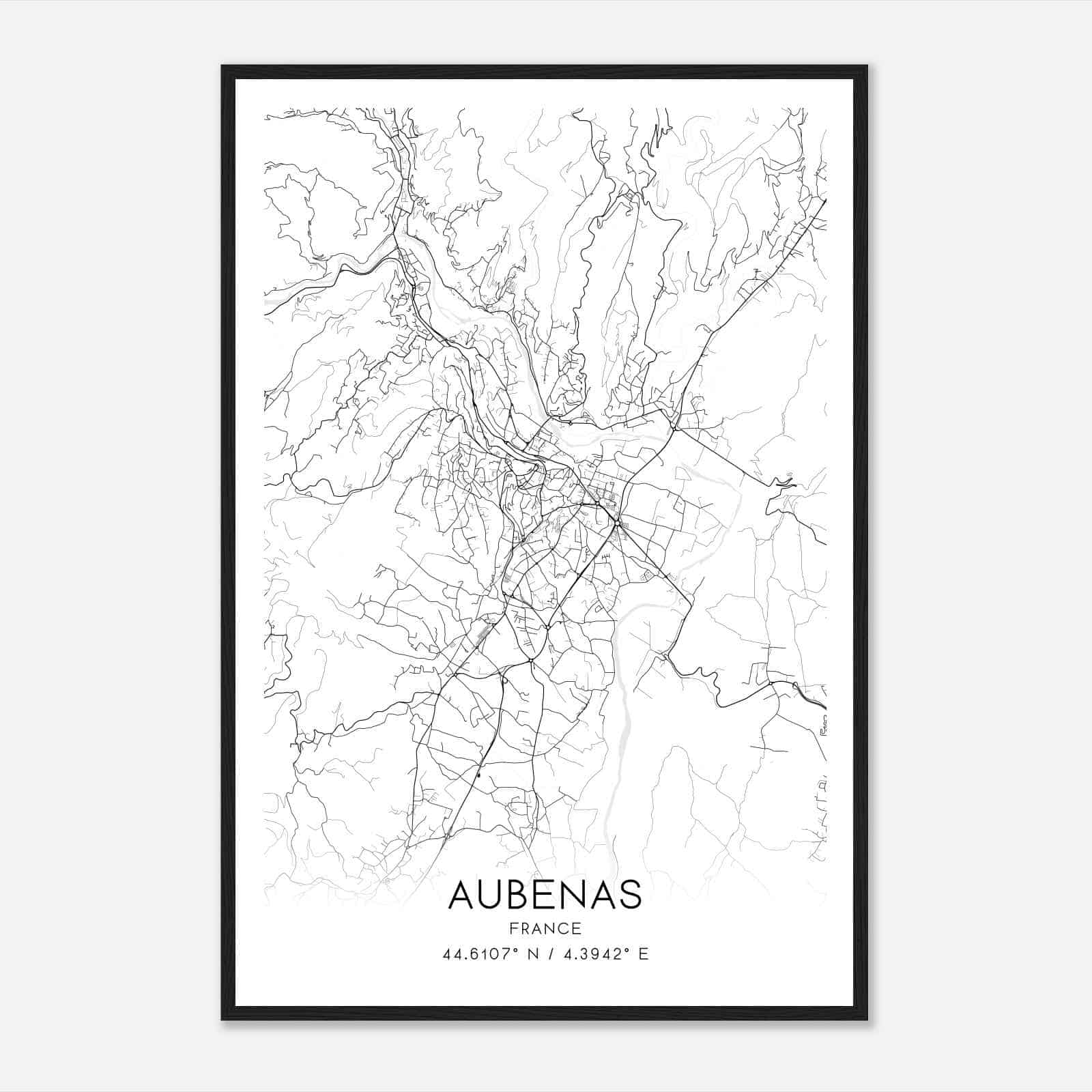 Aubenas France Map Poster, Modern Home Decor Wall Art Print