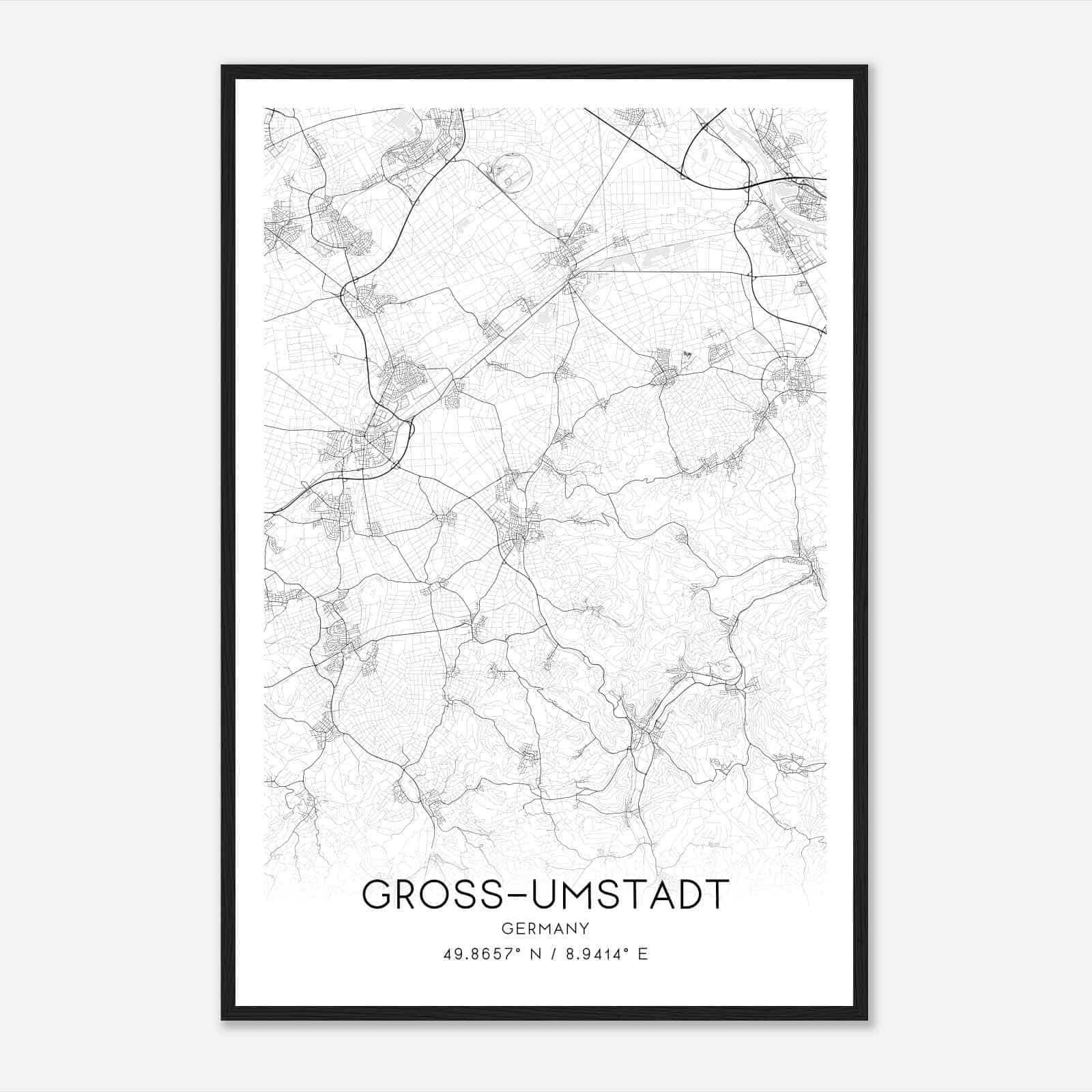 Gross-Umstadt Germany Map Poster, Modern Home Decor Wall Art Print
