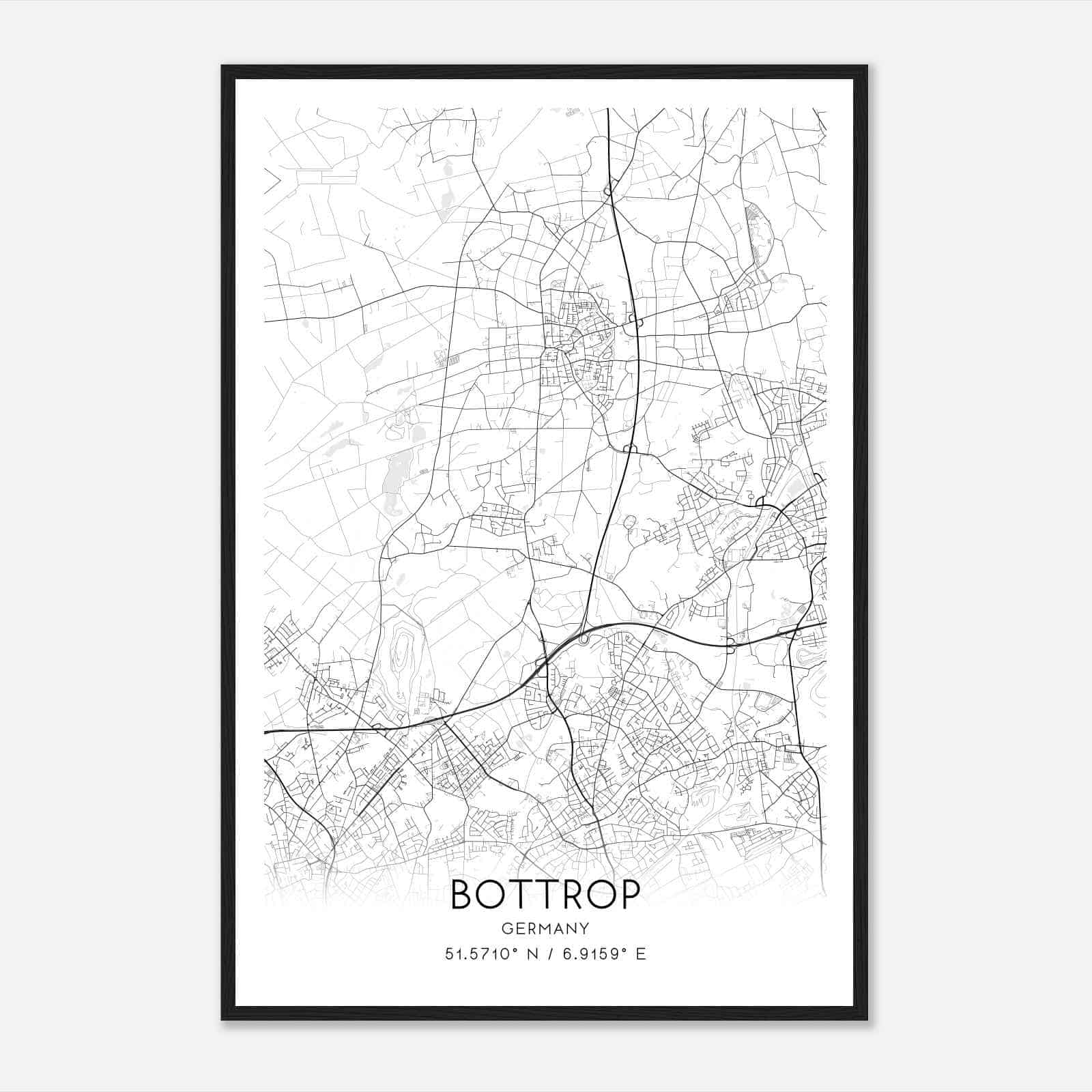 Bottrop Germany Map Poster, Modern Home Decor Wall Art Print