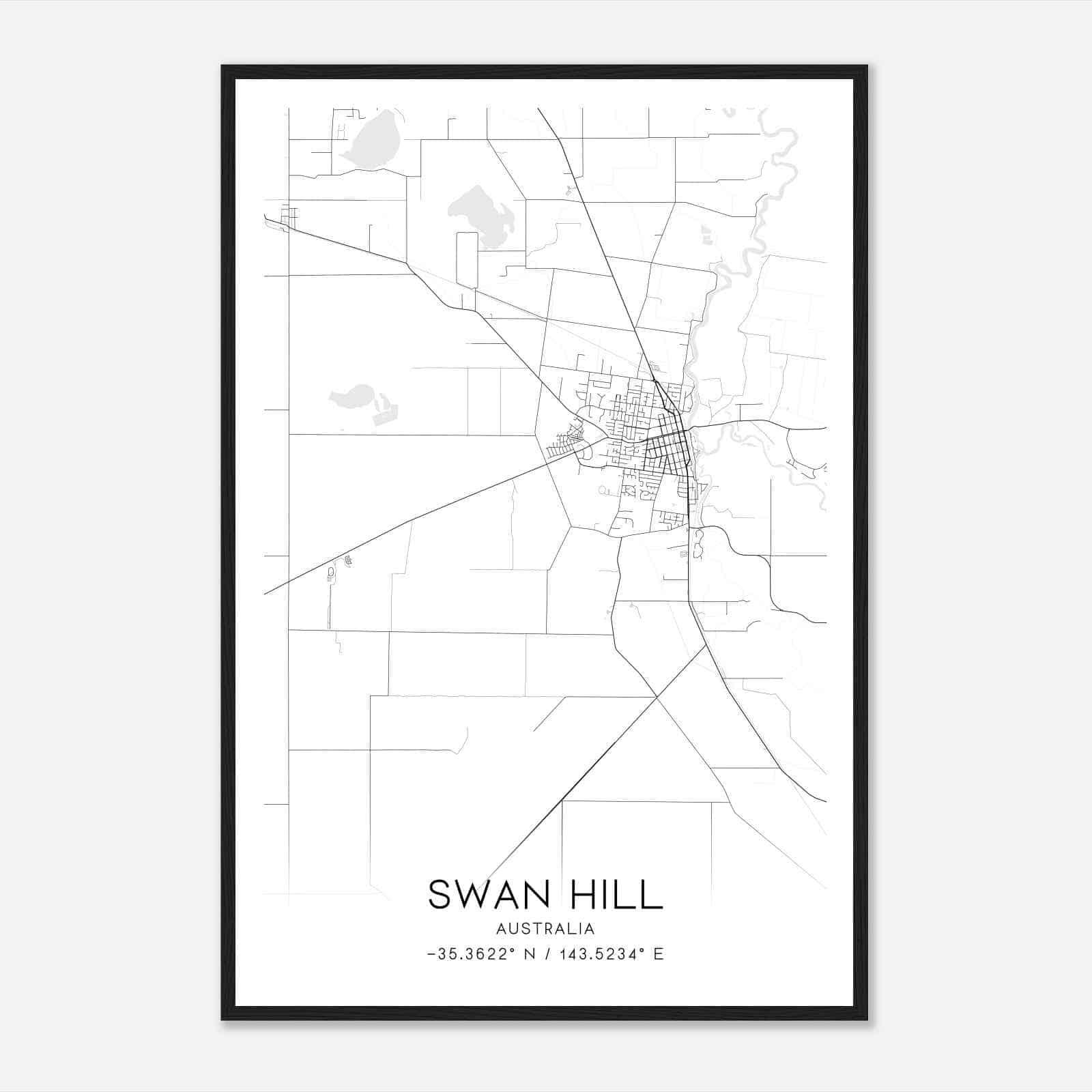 Swan Hill Australia Map Poster, Modern Home Decor Wall Art Print