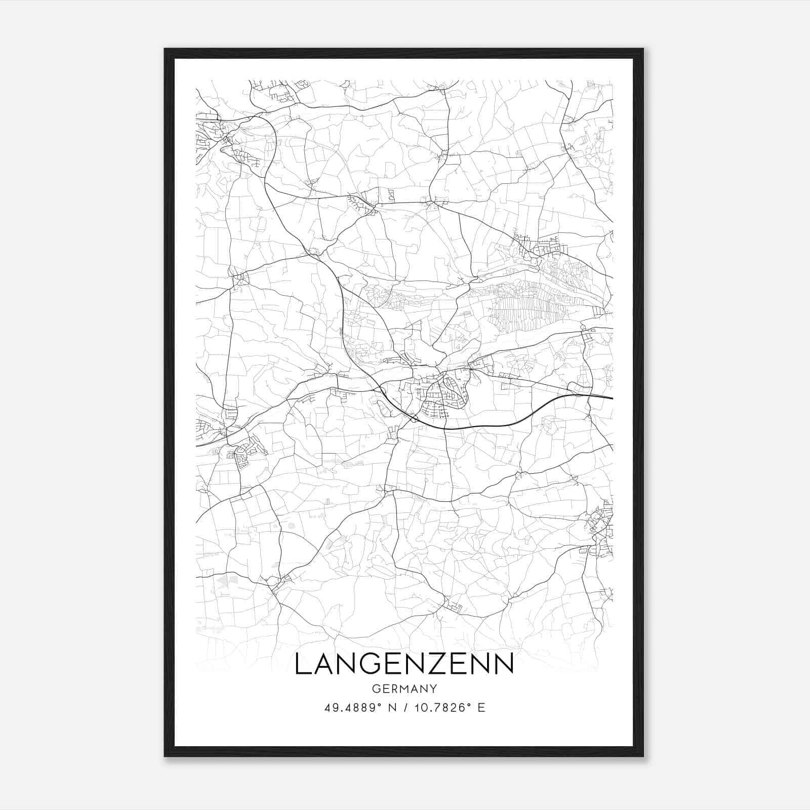 Langenzenn Germany Map Poster, Modern Home Decor Wall Art Print