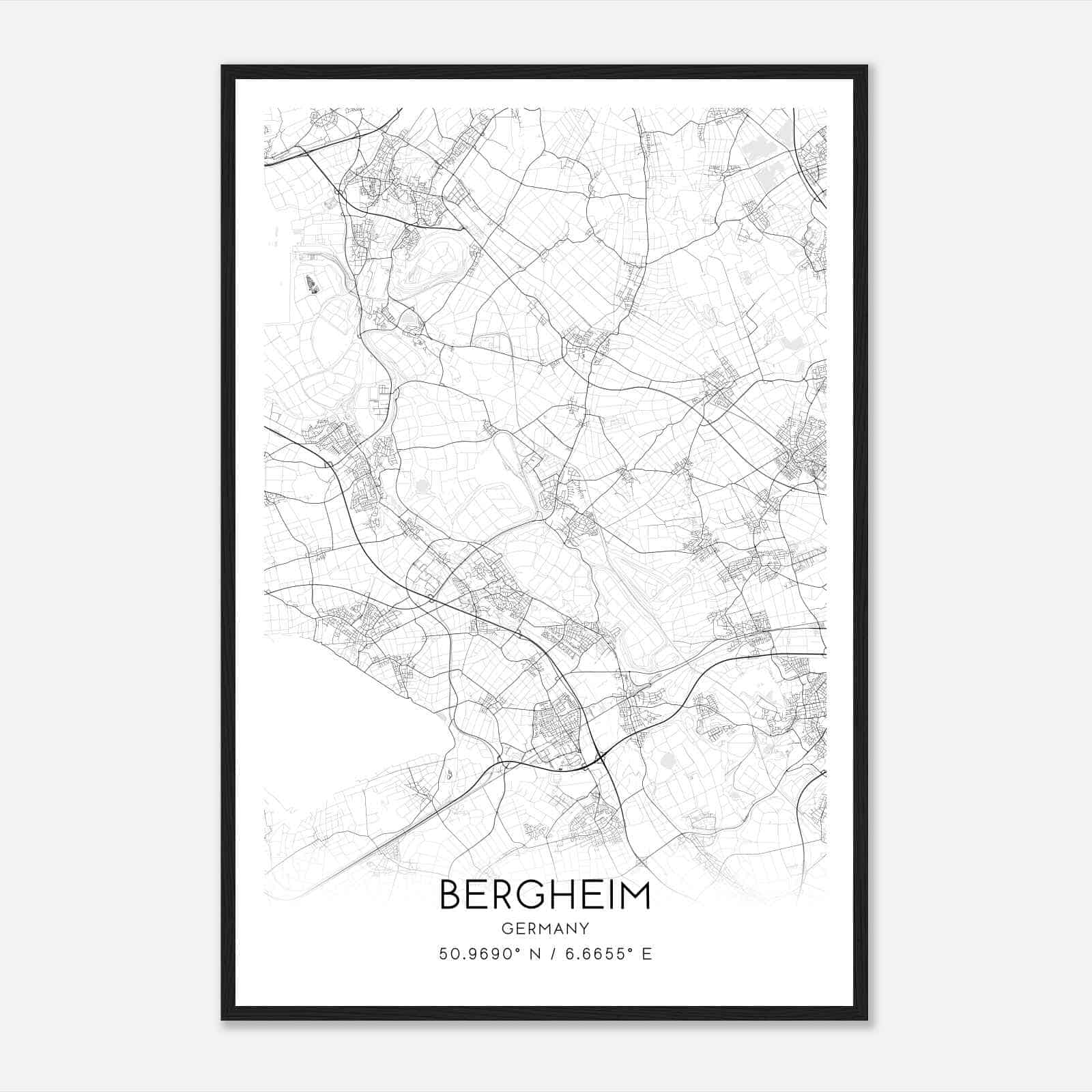 Bergheim Germany Map Poster, Modern Home Decor Wall Art Print