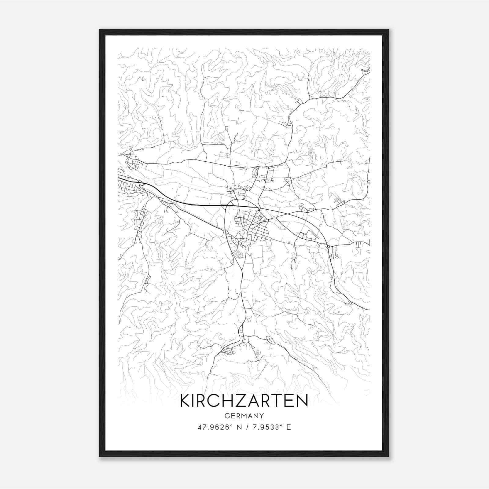 Kirchzarten Germany Map Poster, Modern Home Decor Wall Art Print