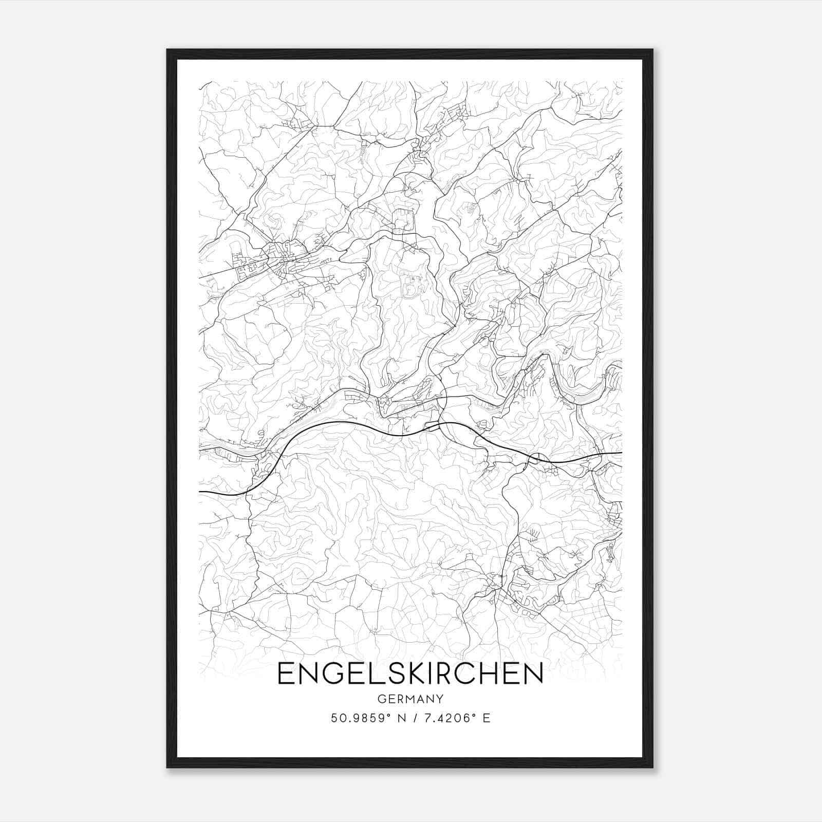 Engelskirchen Germany Map Poster, Modern Home Decor Wall Art Print