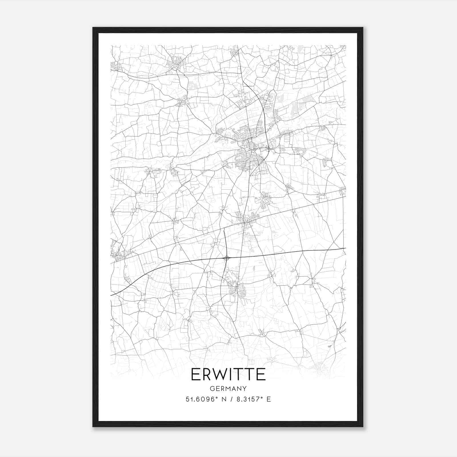 Erwitte Germany Map Poster, Modern Home Decor Wall Art Print