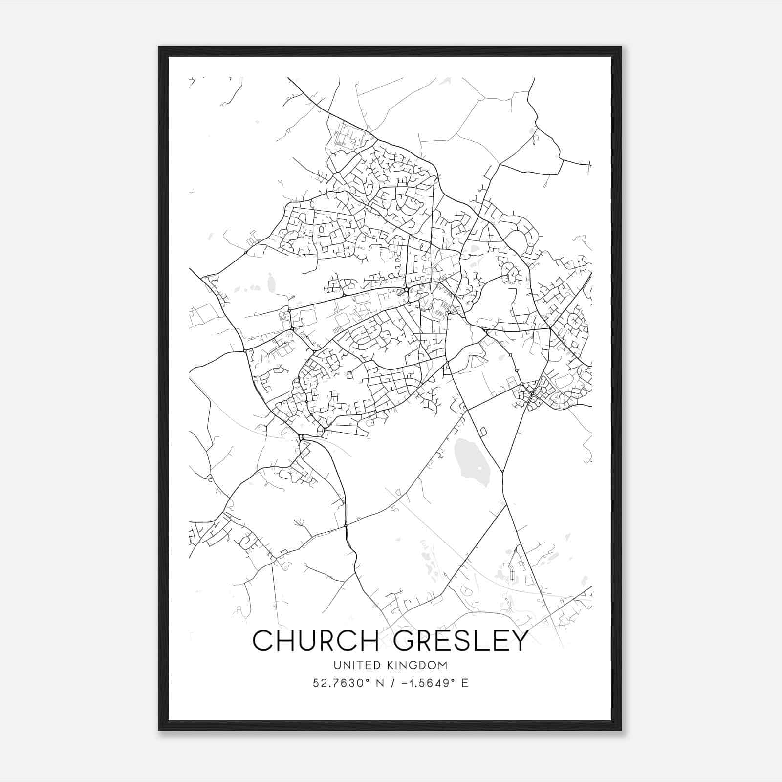 Church Gresley United Kingdom Map Poster, Modern Home Decor Wall Art Print