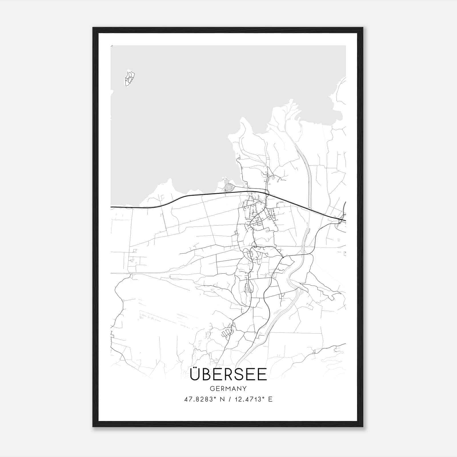 Ubersee Germany Map Poster, Modern Home Decor Wall Art Print