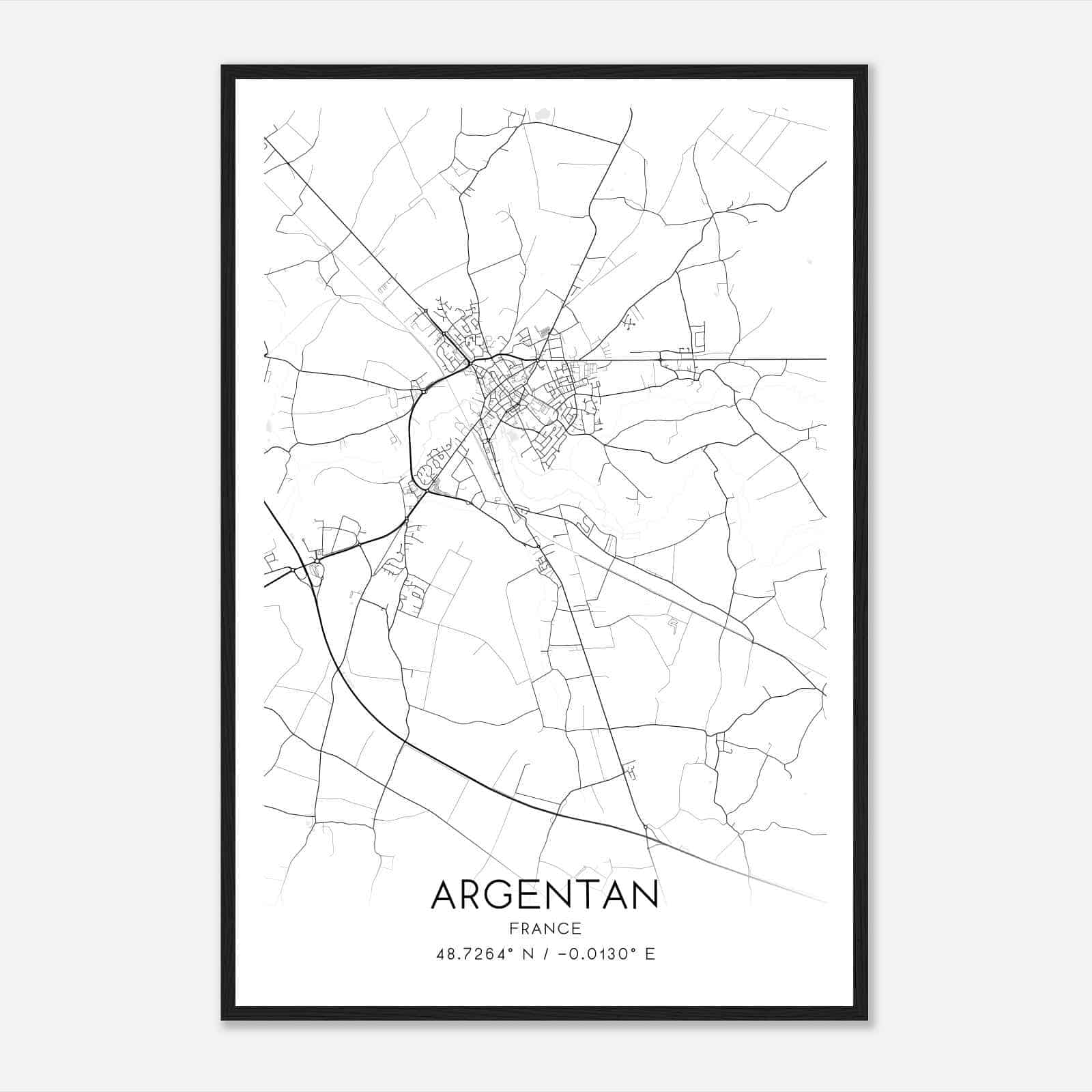 Argentan France Map Poster, Modern Home Decor Wall Art Print