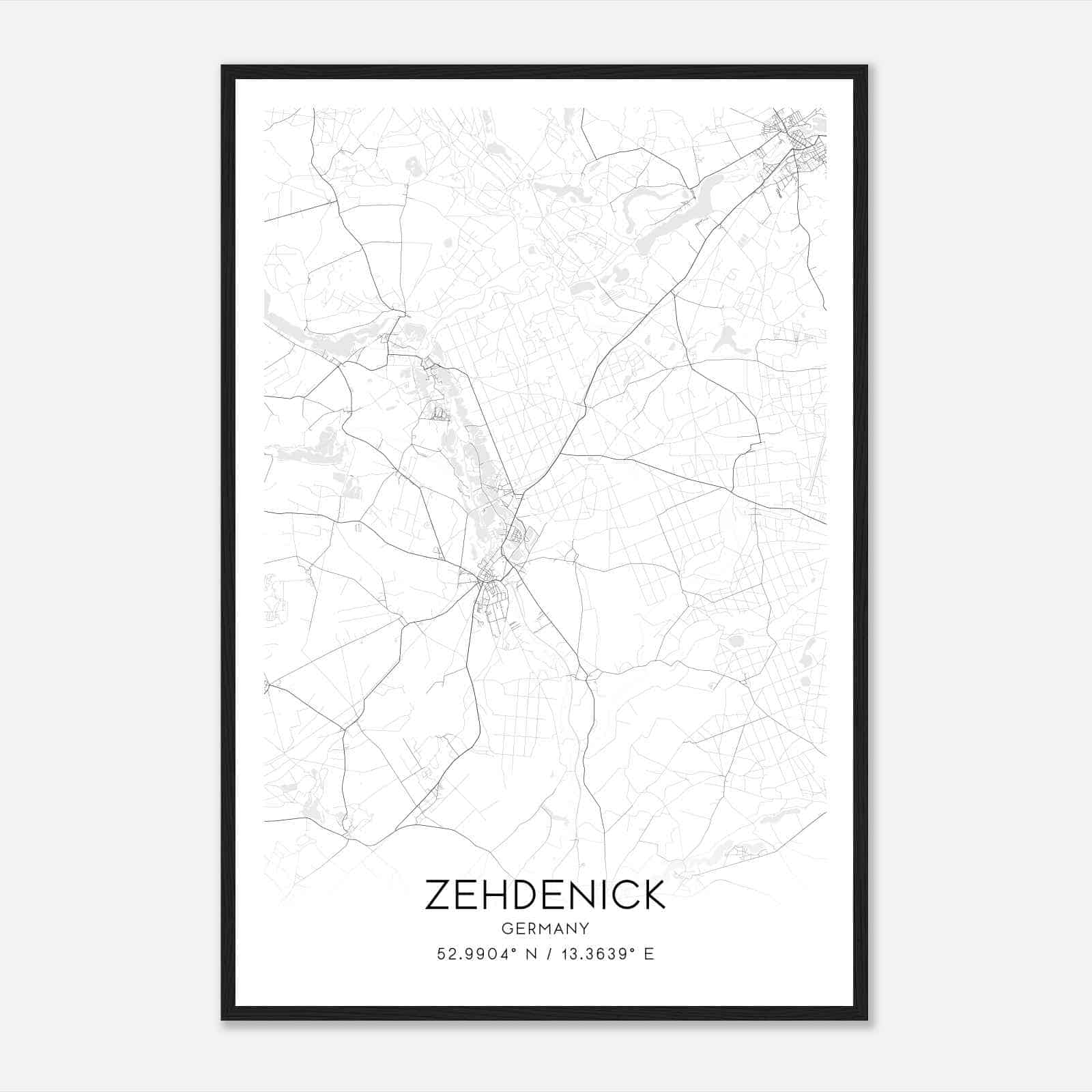 Zehdenick Germany Map Poster, Modern Home Decor Wall Art Print