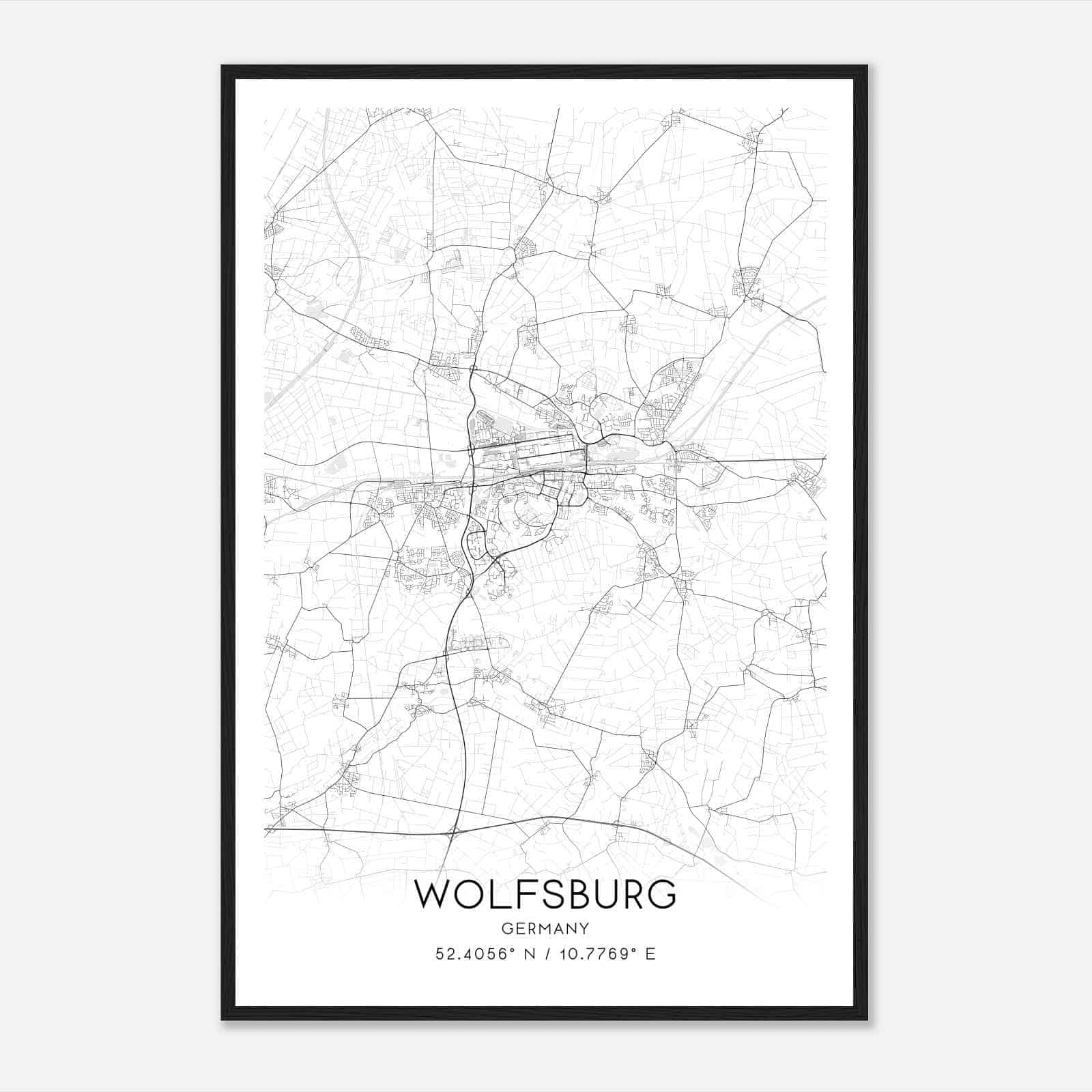 Wolfsburg Germany Map Poster, Modern Home Decor Wall Art Print