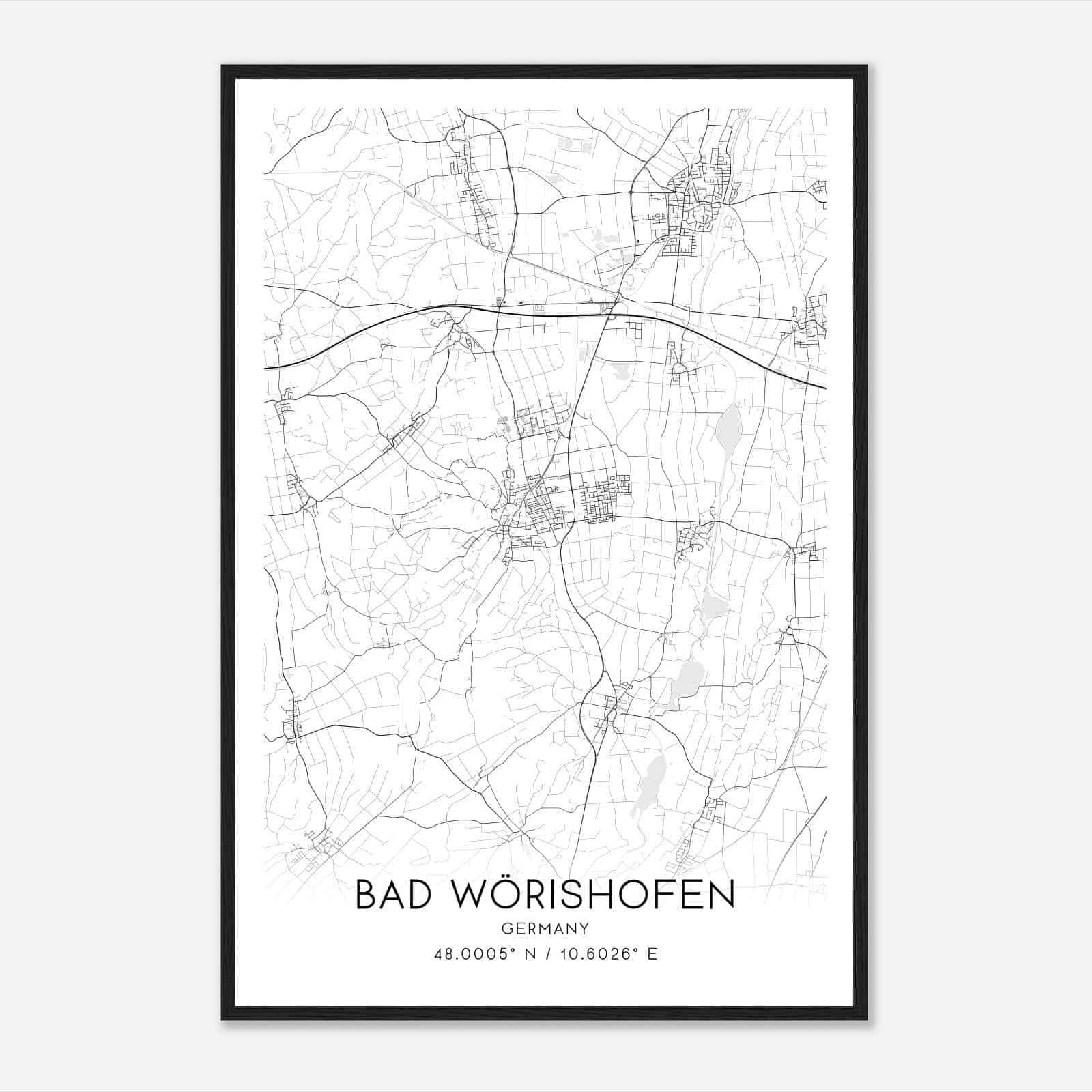 Bad Worishofen Germany Map Poster, Modern Home Decor Wall Art Print