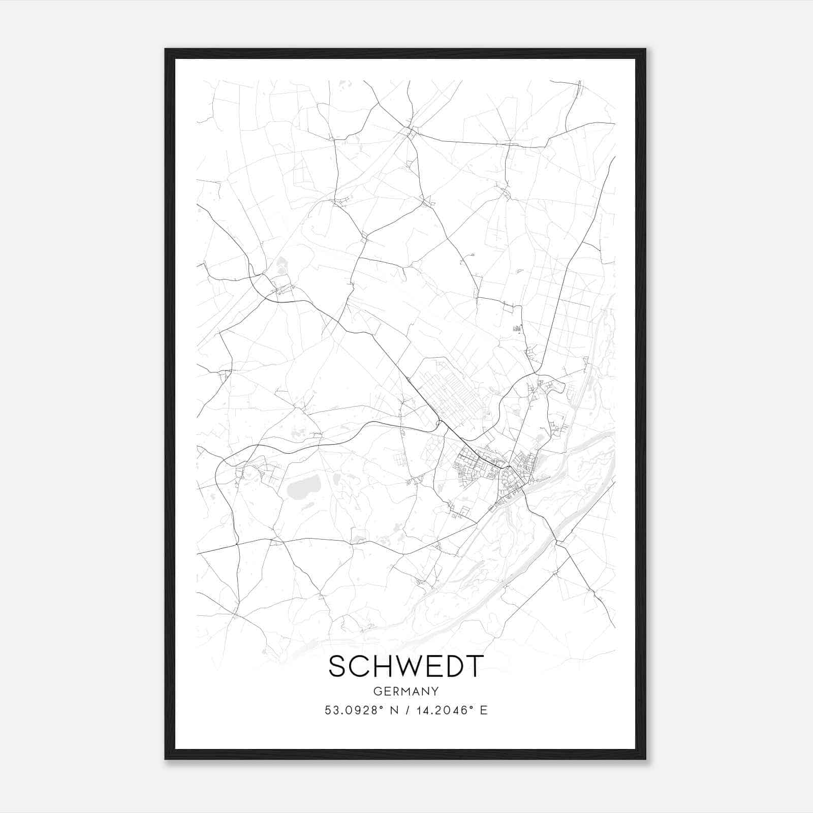 Schwedt (Oder) Germany Map Poster, Modern Home Decor Wall Art Print