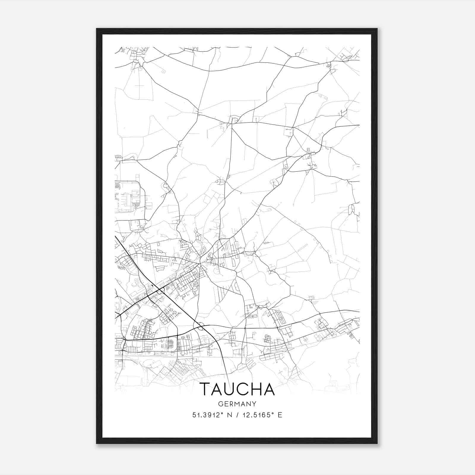 Taucha Germany Map Poster, Modern Home Decor Wall Art Print