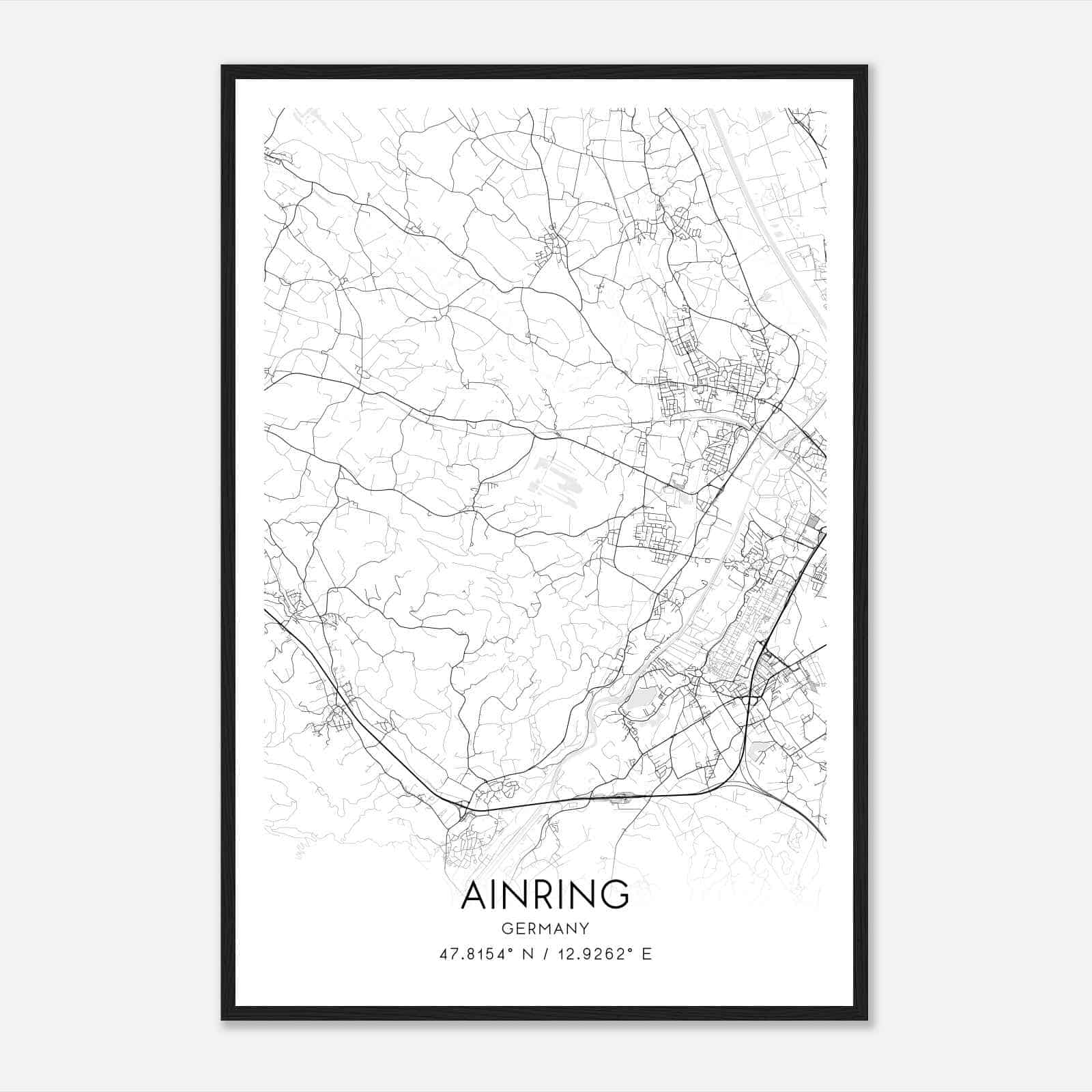 Ainring Germany Map Poster, Modern Home Decor Wall Art Print