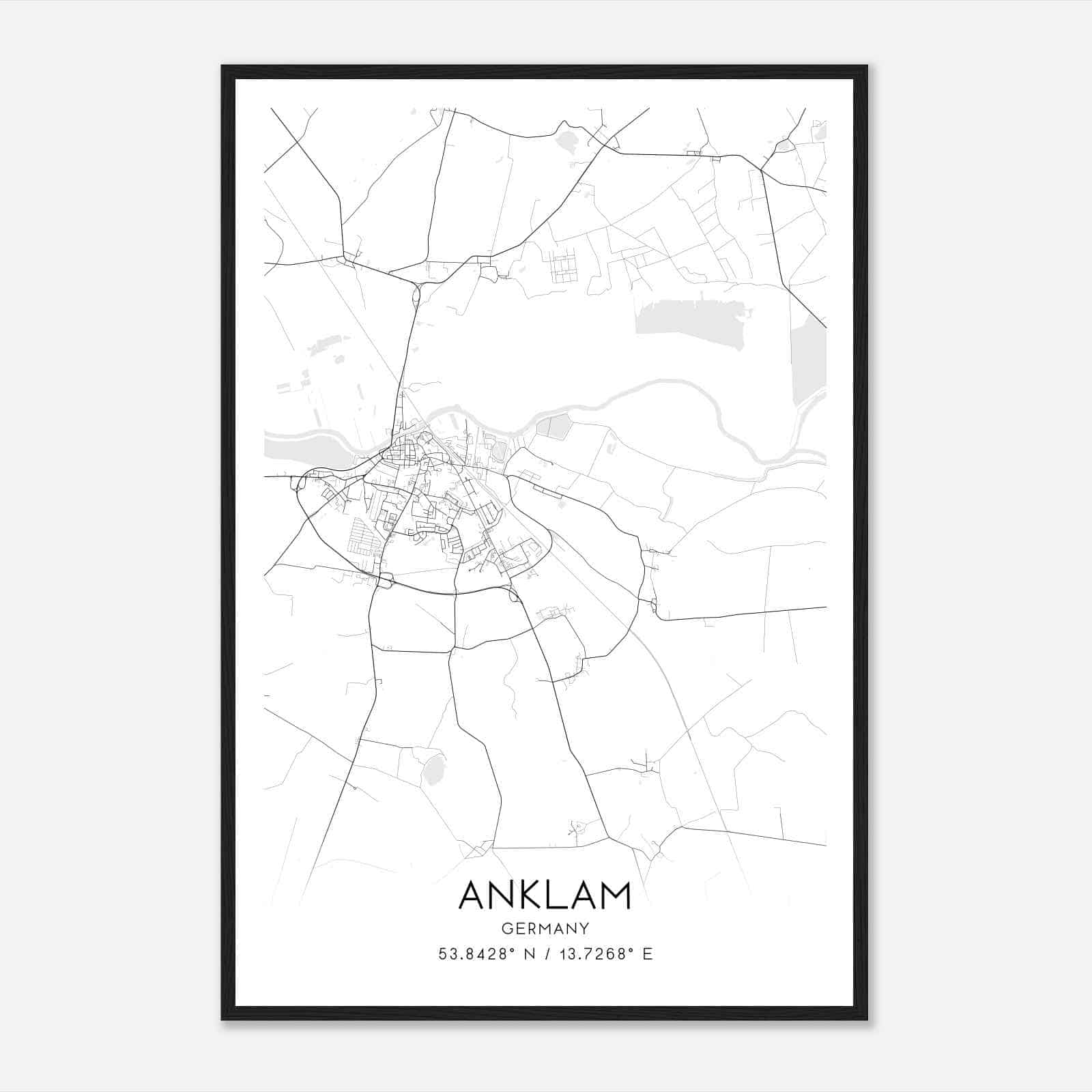Anklam Germany Map Poster, Modern Home Decor Wall Art Print
