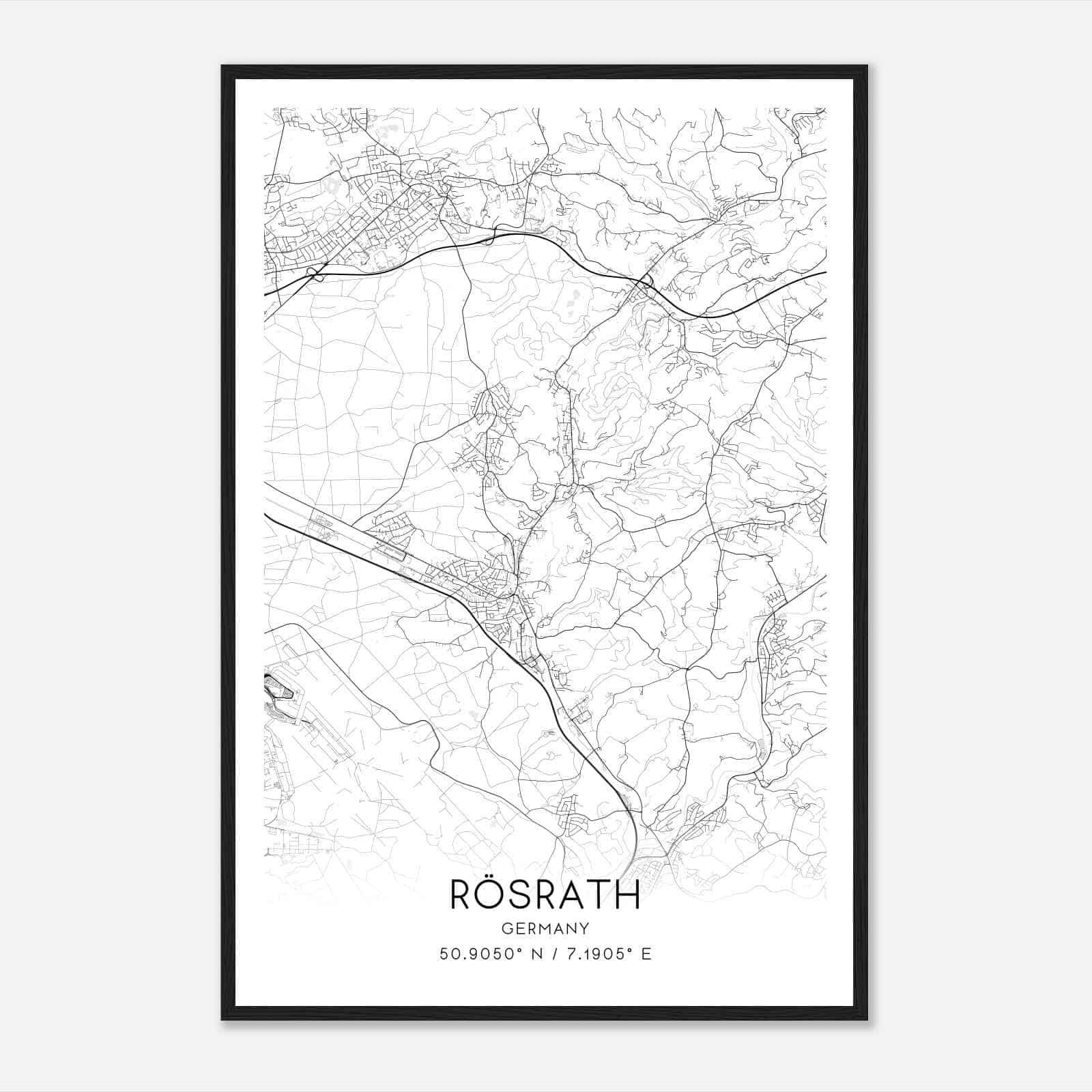 Rosrath Germany Map Poster, Modern Home Decor Wall Art Print