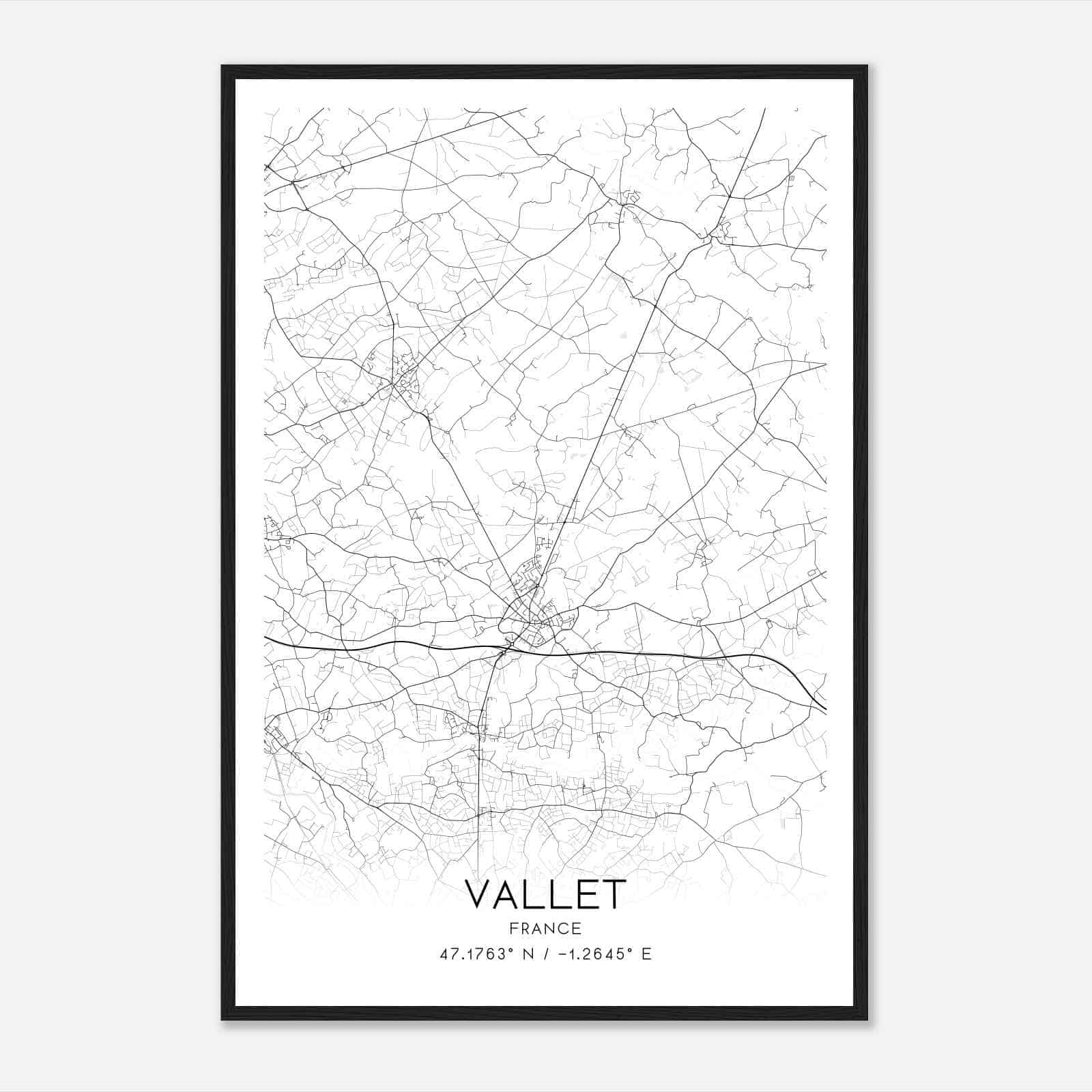 Vallet France Map Poster, Modern Home Decor Wall Art Print