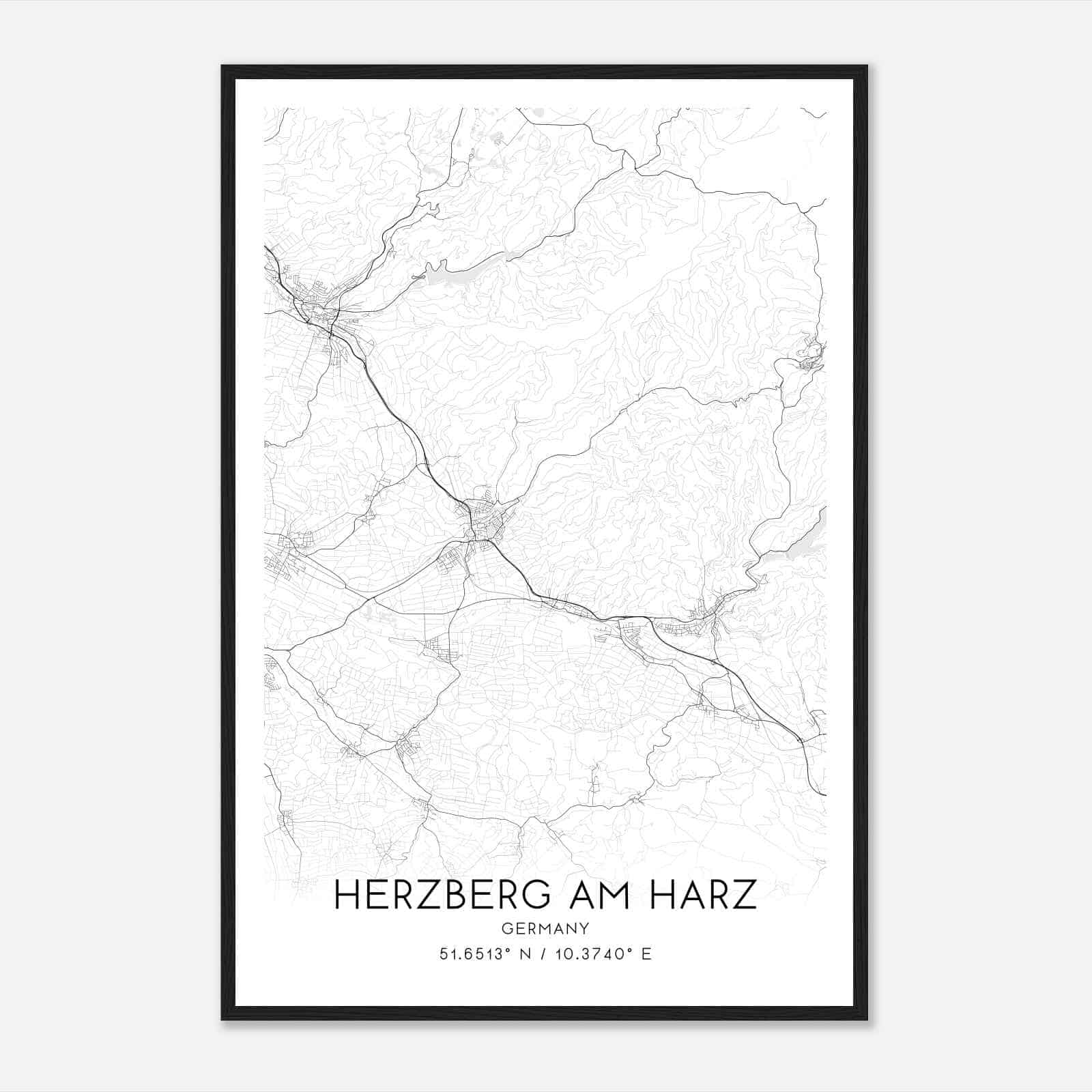 Herzberg am Harz Germany Map Poster, Modern Home Decor Wall Art Print