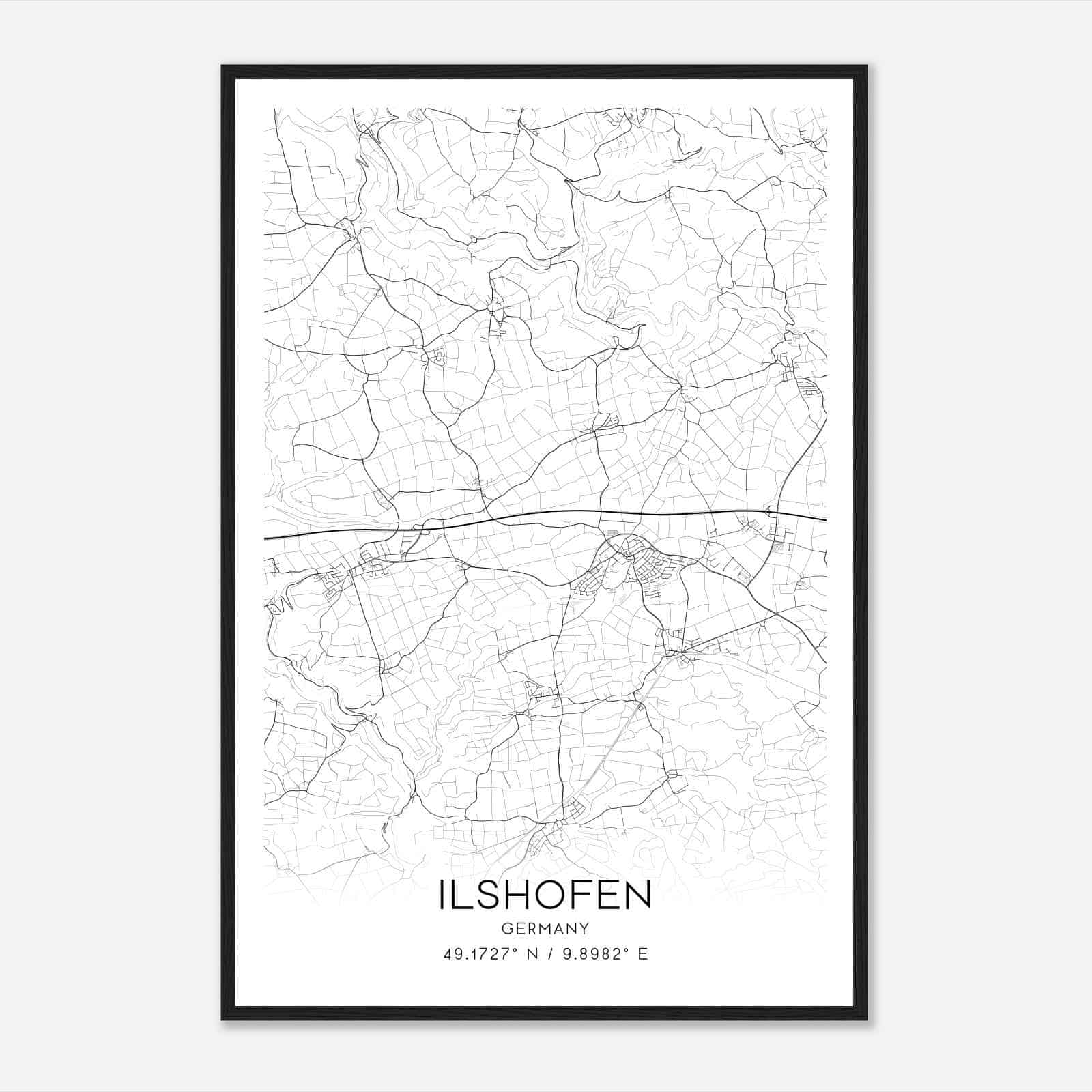 Ilshofen Germany Map Poster, Modern Home Decor Wall Art Print