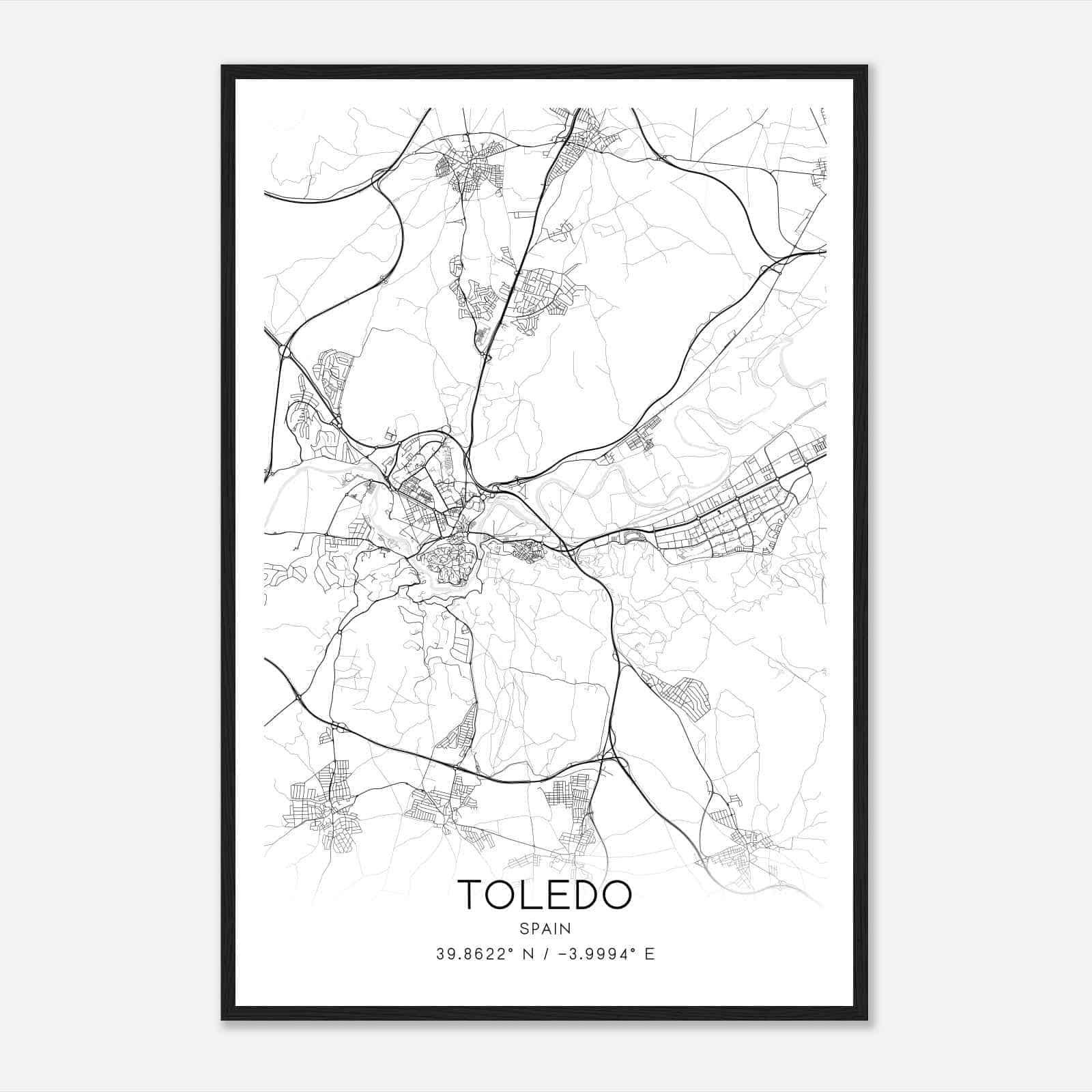 Toledo Spain Map Poster, Modern Home Decor Wall Art Print