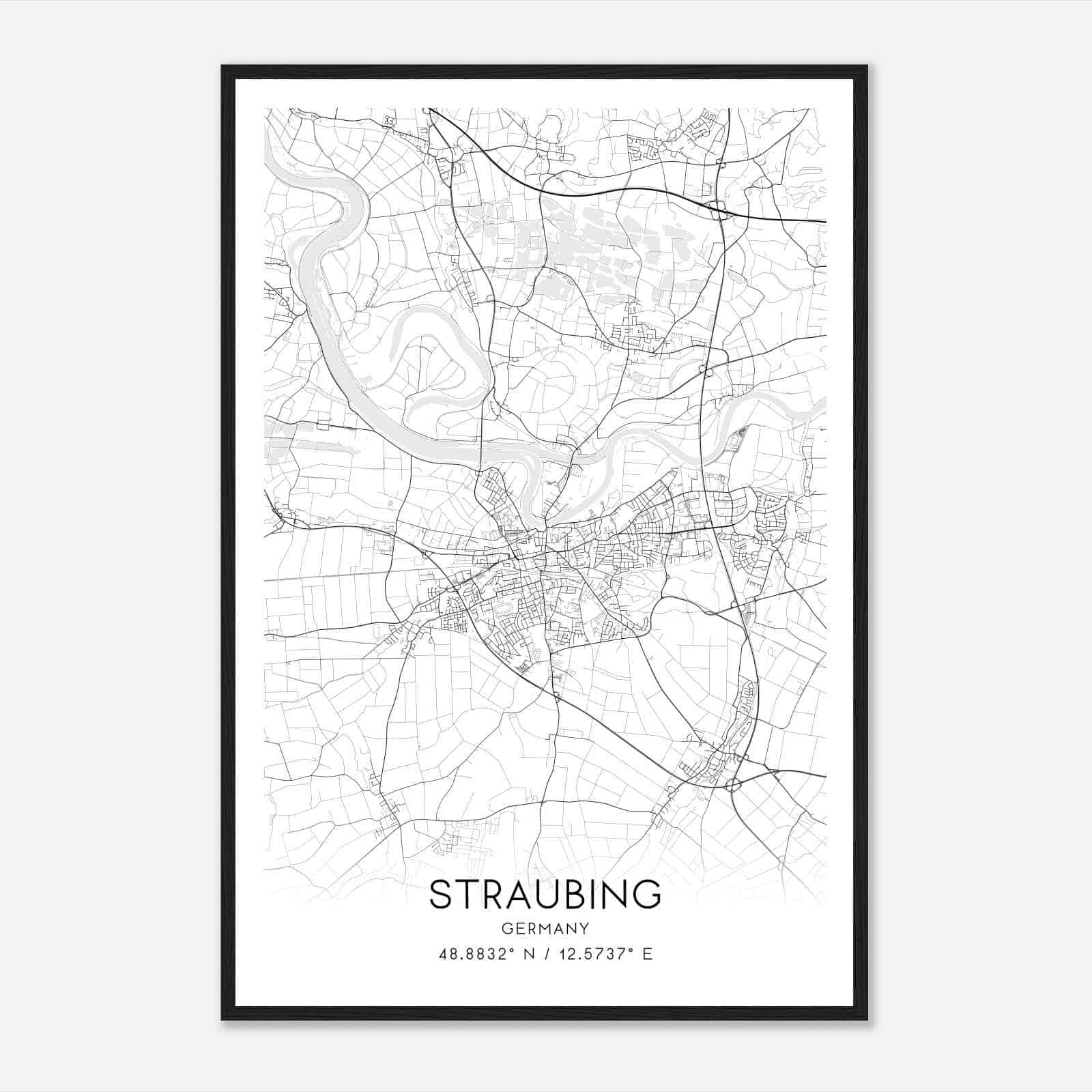 Straubing Germany Map Poster, Modern Home Decor Wall Art Print