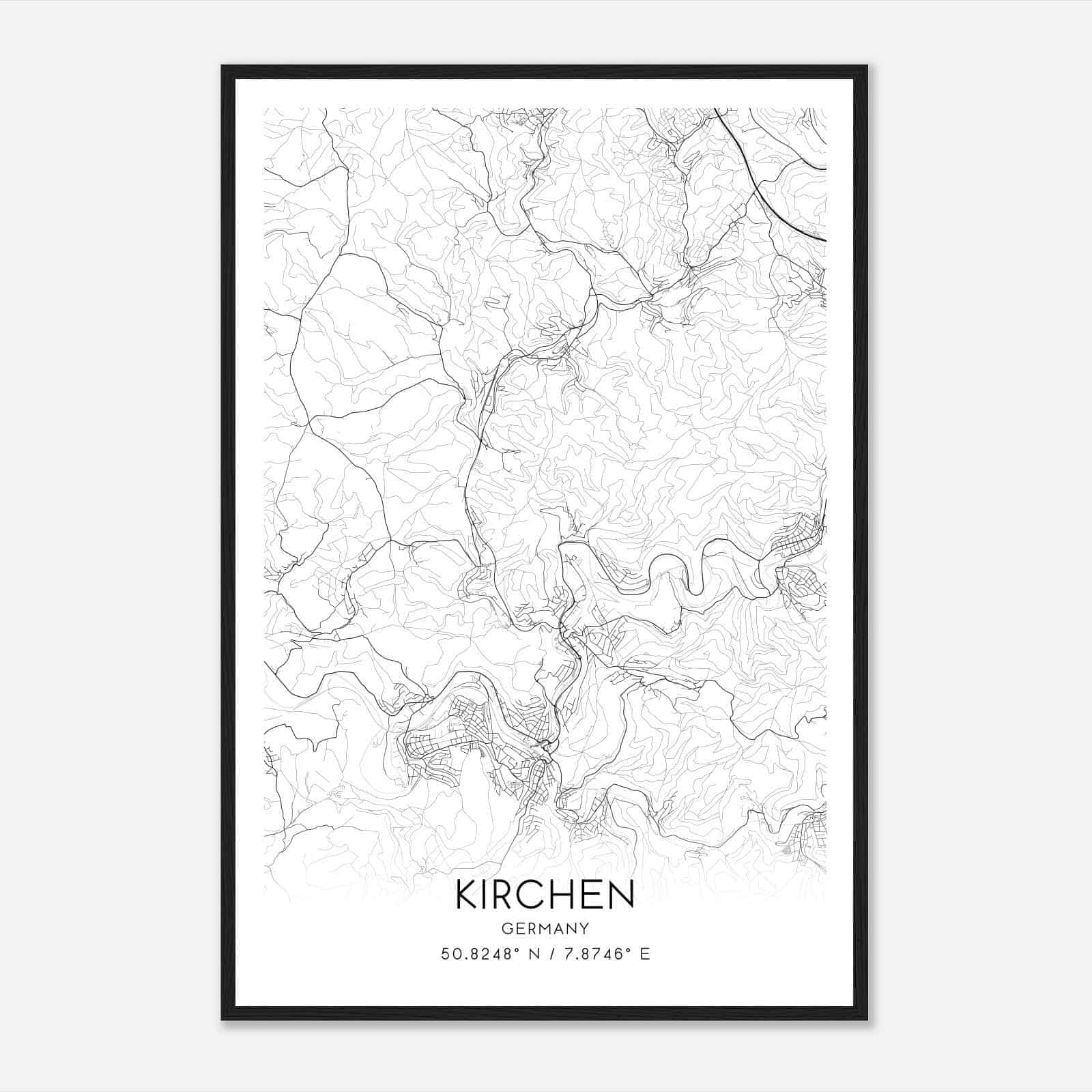 Kirchen Germany Map Poster, Modern Home Decor Wall Art Print