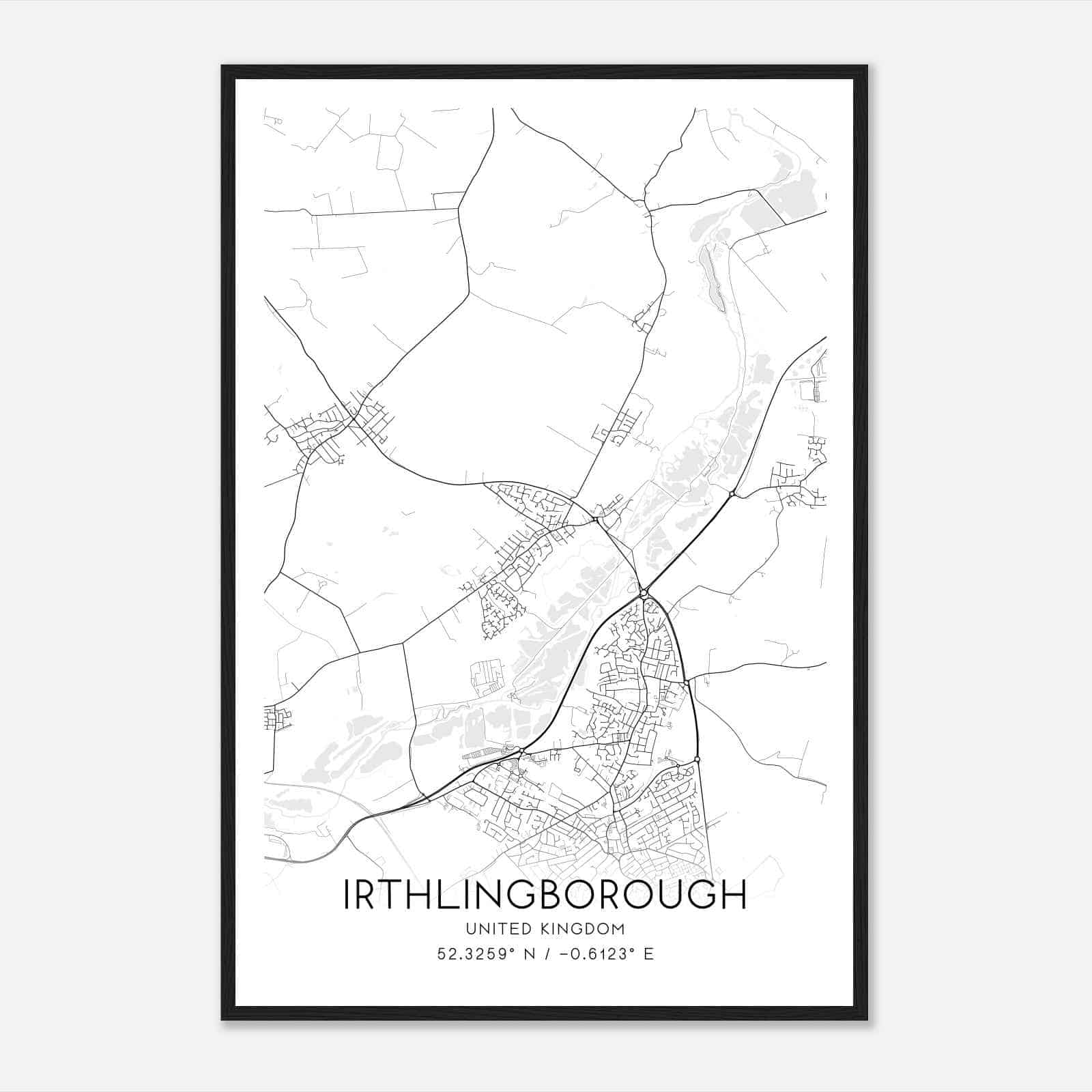Irthlingborough United Kingdom Map Poster, Modern Home Decor Wall Art Print