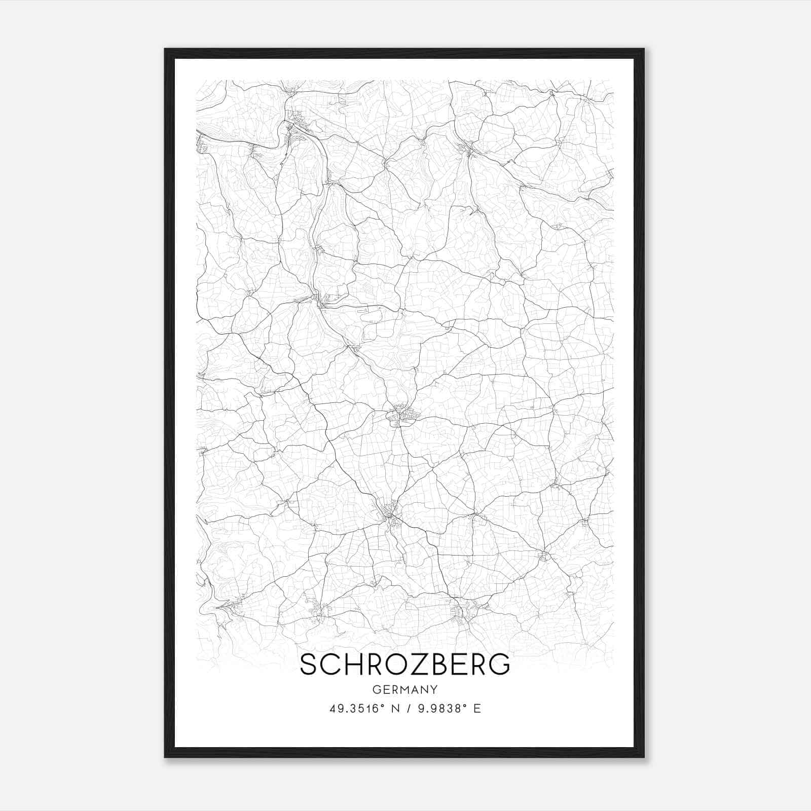 Schrozberg Germany Map Poster, Modern Home Decor Wall Art Print