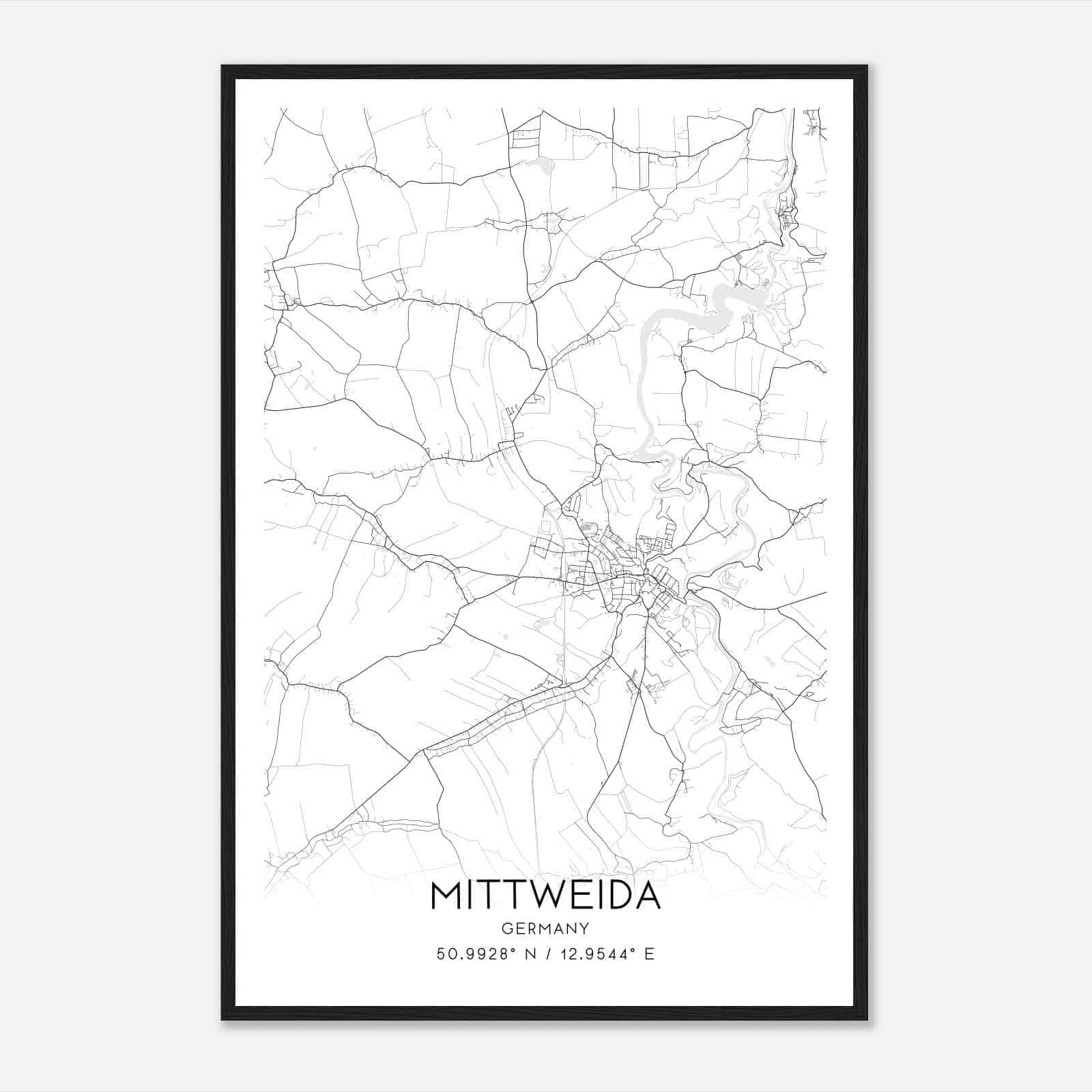 Mittweida Germany Map Poster, Modern Home Decor Wall Art Print