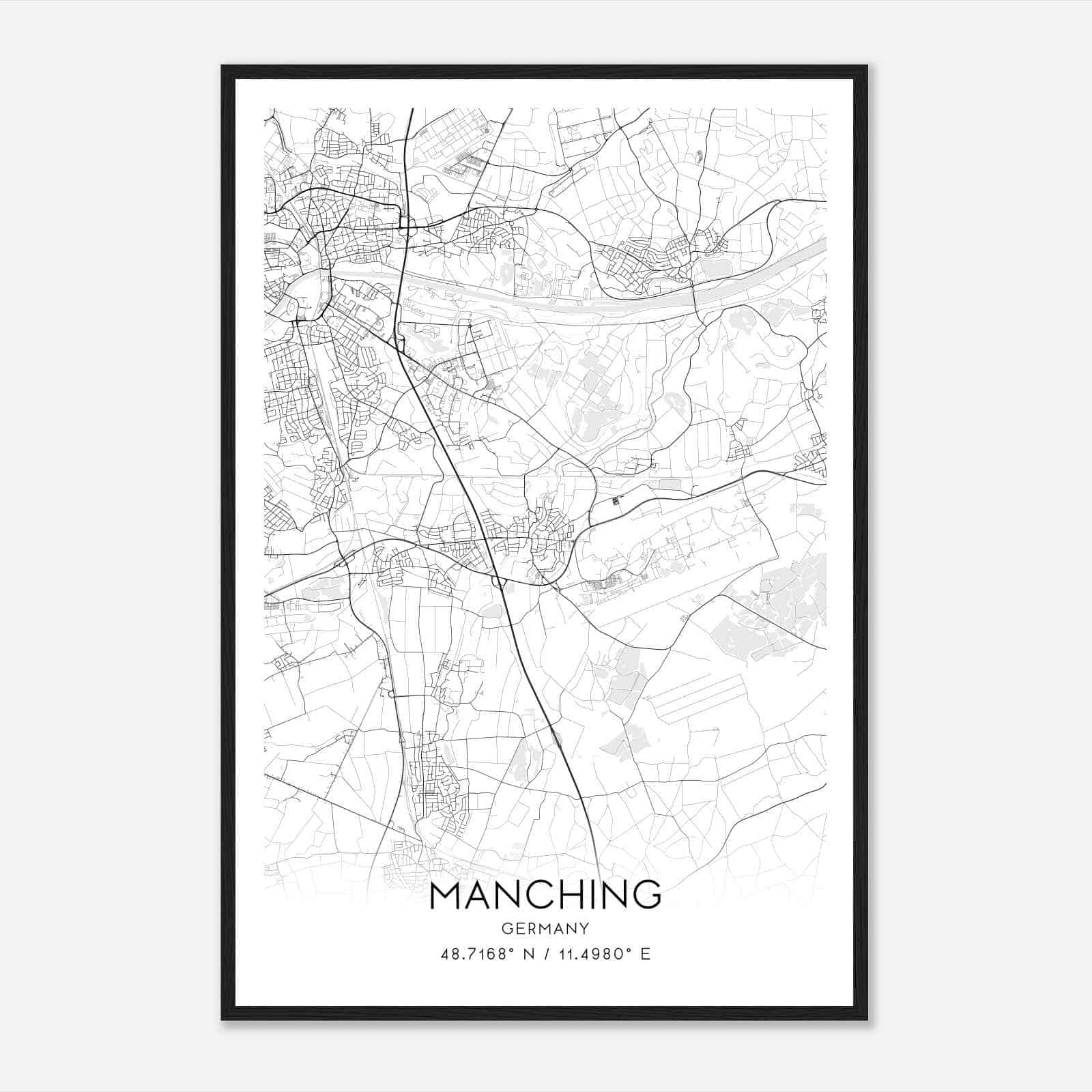 Manching Germany Map Poster, Modern Home Decor Wall Art Print